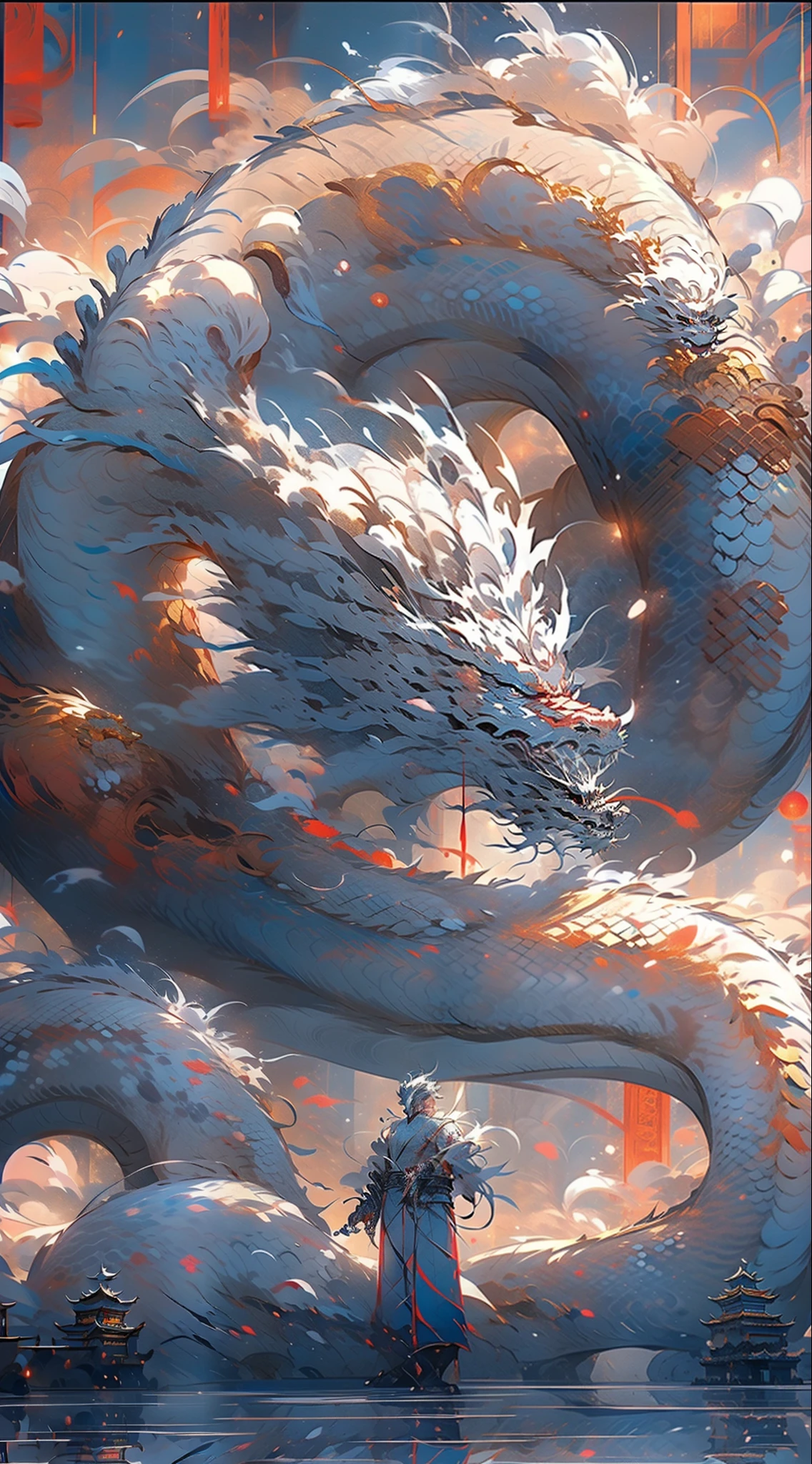 Dragon made of pure fire turned slightly to the right, made of pure fire, facing slightly to the right, close up, red dragon, dragon extremely close to the viewer, open mouth, wide open fire mouth