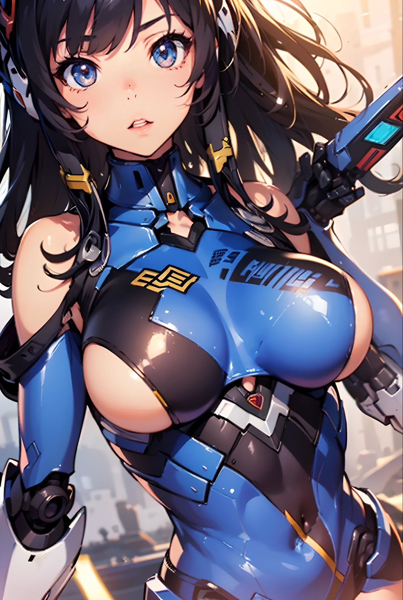 cyberpunked、(mecha musume:1.4)、(masterpiece1.5),hyper quality, Hyper Detailed,Perfect drawing,NFSW,。.3D,16K illustrations、((clearface))、Hi-Res、((Tokusatsu Heroine))、((Transformation Heroine))、Cartoon image of lace girl sexy art,Huge breasts,Solo,Long hair, half-opened mouth,Looking at Viewer,Bare arms, Bare shoulders, Black hair, large eyes with double eyelids,,lofty nose,Thick lip,Cowboy Shot, Nice backgrounds for your subject、beatiful backgrounds、spot light、Vibrant colors、(((Detailed drawing)))、Perfect Beautiful Girl、(((Perfect Photo))