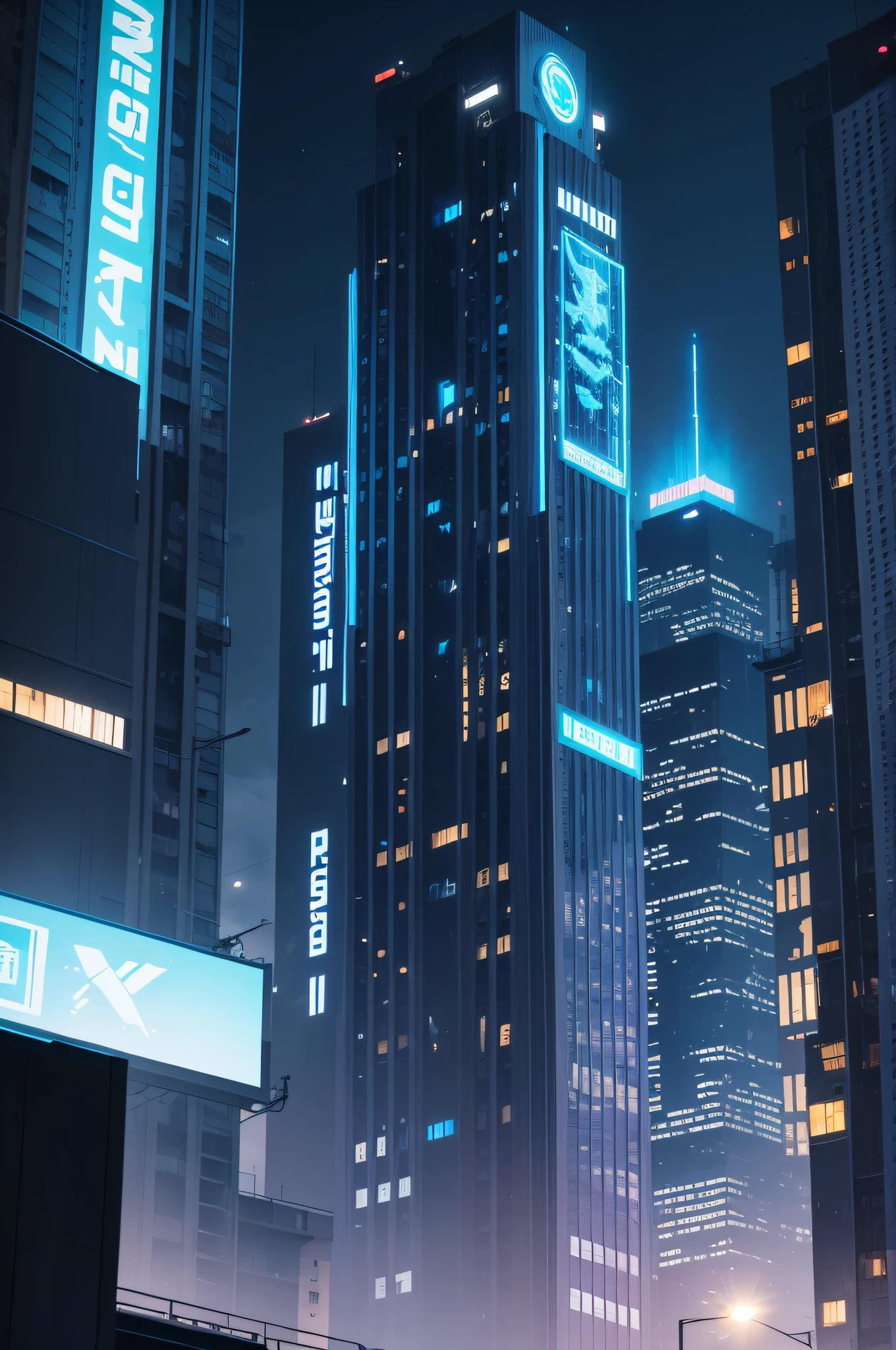 blue , night , city , no human , Cyberpunk , mordan bilding