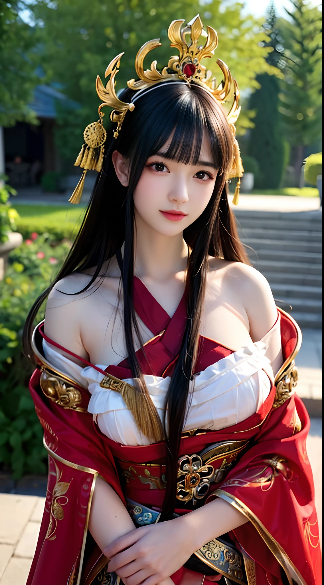 (tmasterpiece,best qualtiy), 独奏, Detailed doujin art,High-quality doujin art, best photos, 8K quality, 8K Ultra,closeup cleavage,is a slim and cute anime woman,1girll, 独奏,Put on the new clothes of the civilization of the Republic of China,(Cyan-themed clothing:1.3)In the lotus pond,The lotus pond is full of lotus flowers,The skirt swayed slightly in the breeze,Holding a book in his hand,face to the viewer, Black hair,鎖骨, trinkets, Red eyes, side locks, Blush, golden hairband, 耳Nipple Ring, shairband, hair adornments, Closed mouth, Very long hair, bangs, Gold earrings,Digital SLR , Soft light,Proportionally accurate