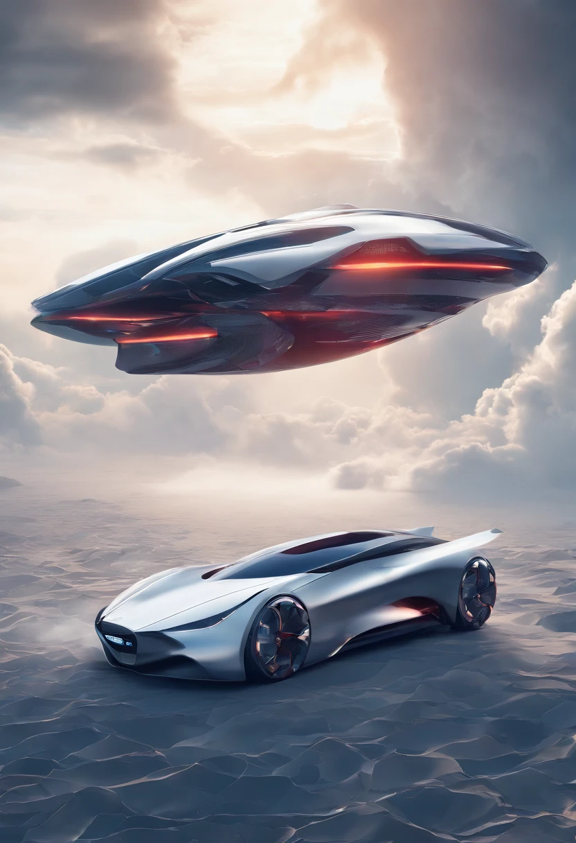 Futuristic car flying over the clouds,, Ultra photo realsisim, Highly detailed,8K