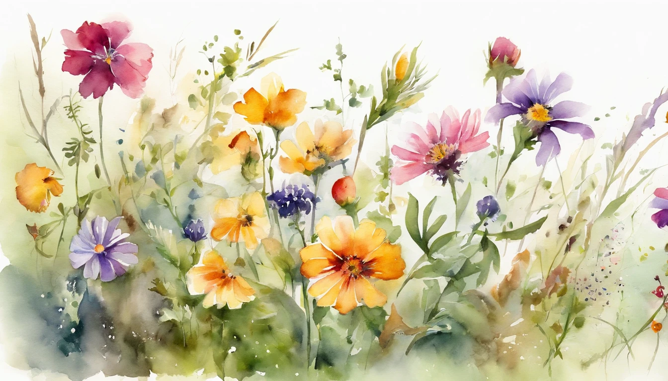 Images of wild flowers, single flowers, white background, individually laid out,