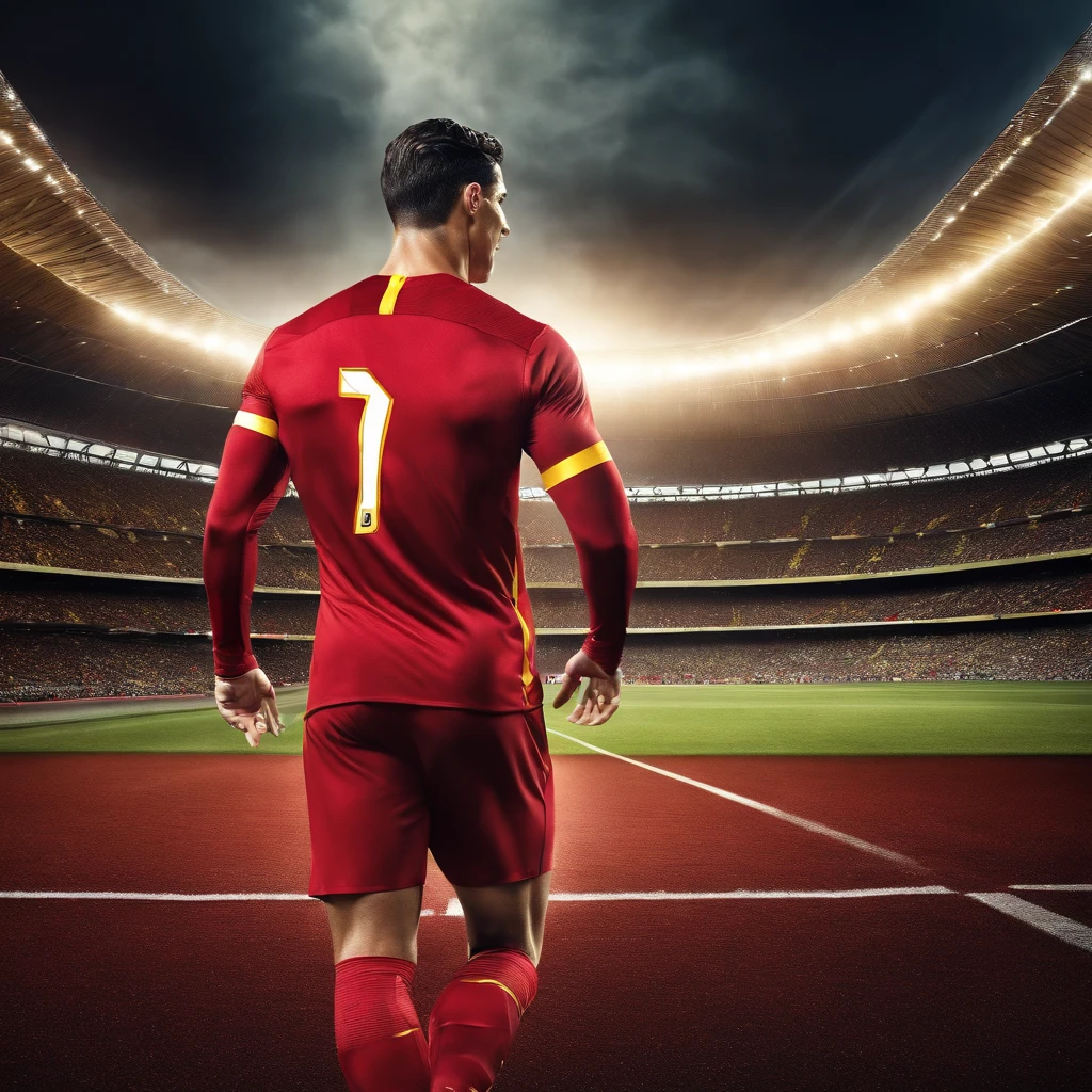 Cristiano Ronaldo, wearing The Flash costume, UHD, football stadium