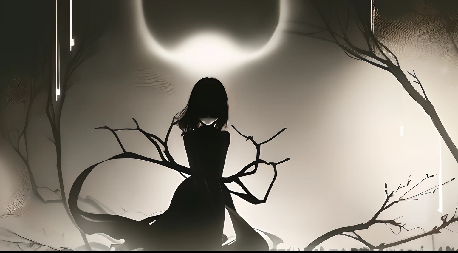 (a very delicate and beautiful)、The human、Offensive photo、独奏、(silhuette)、(With movement)、dark backgrounds、Black figure、(silhuette)、skinny body、scary atmosphere、single body、mournful、1 persons、Bloods、