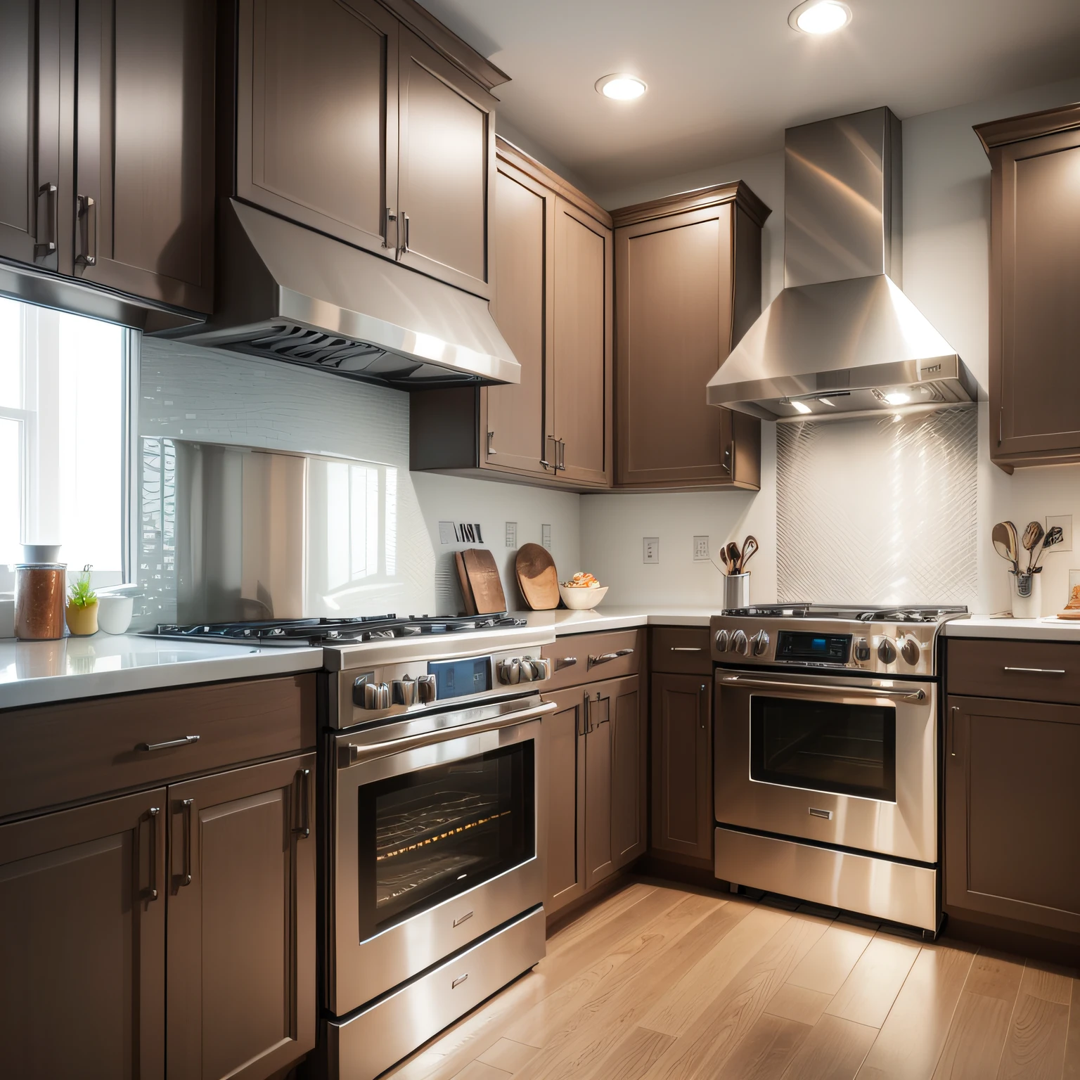 Bronze stainless steel appliances with Range Hood & Trim and Edging