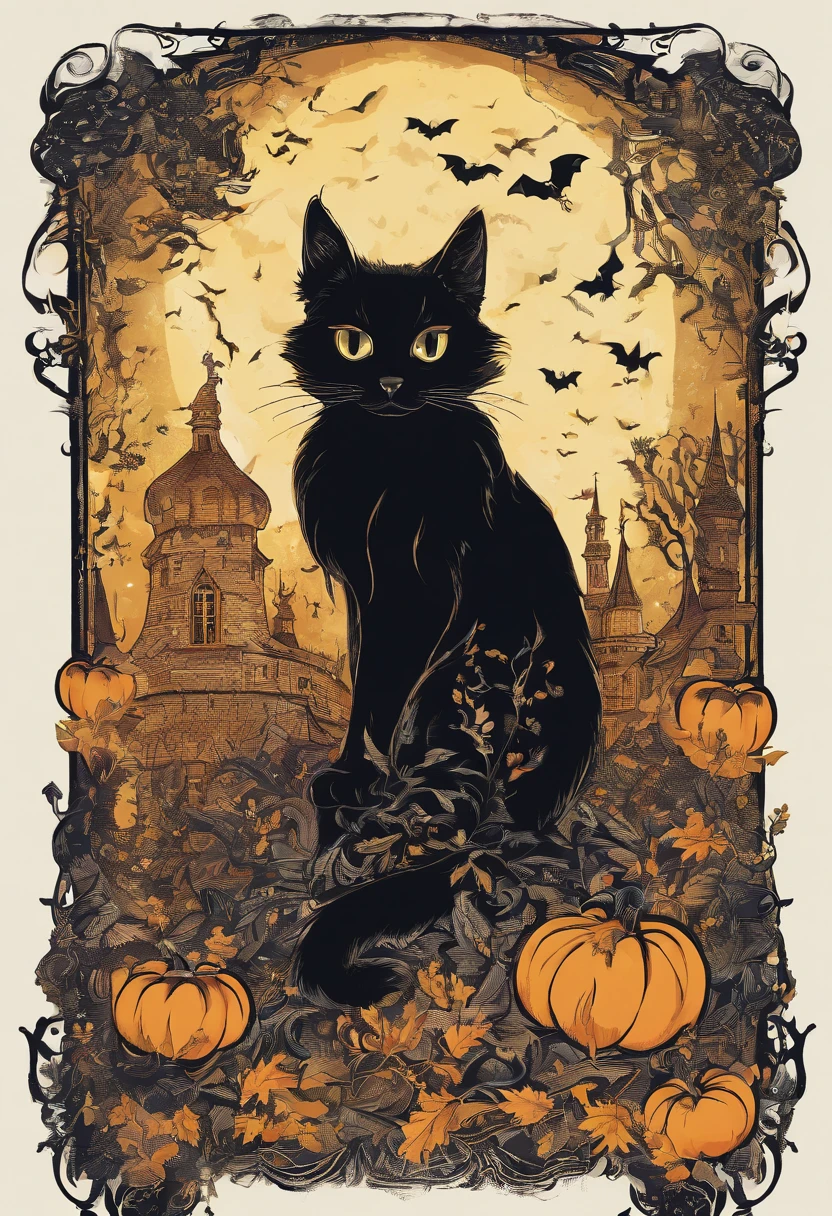 Black Cat Halloween Party，Mofumofu，tshirt design