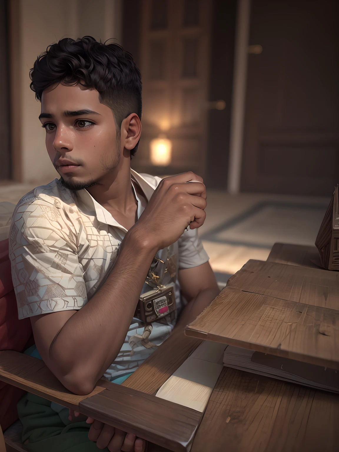 Change this boy to a young muslim boy for eid wishes with muslim vibe background, 4k ultra HD