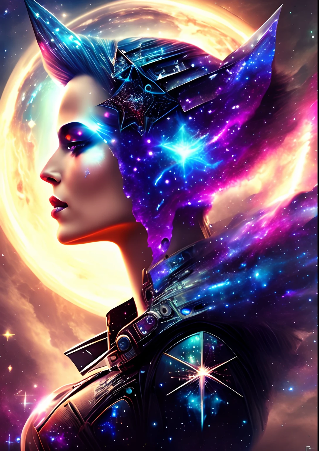 dreamlikeart, galaxy, outer space, nebula, star, [cyberpunked] Koara from the stars.. (star:1.5),