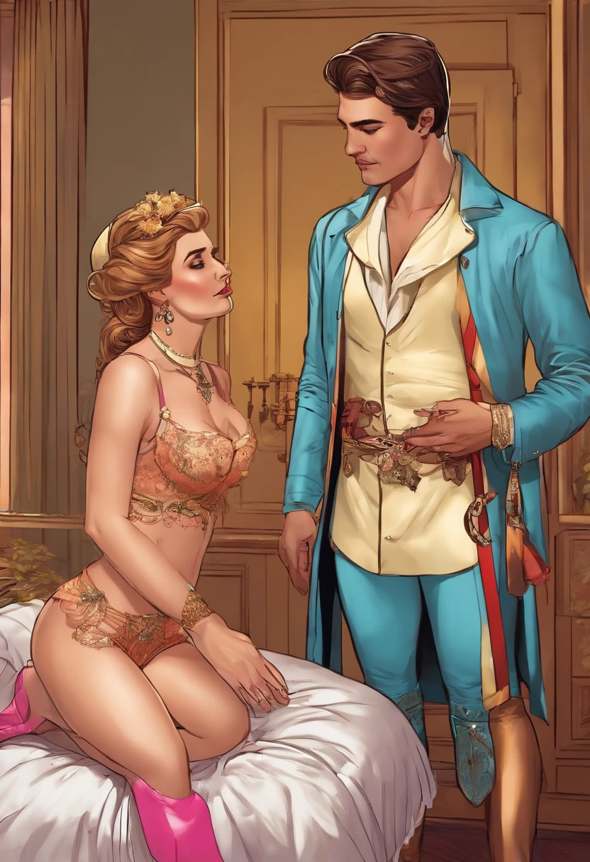Cross-dressing young father in bondage and bride costume in underwear hiding from wife and incest with son Children's Room Brainwashing