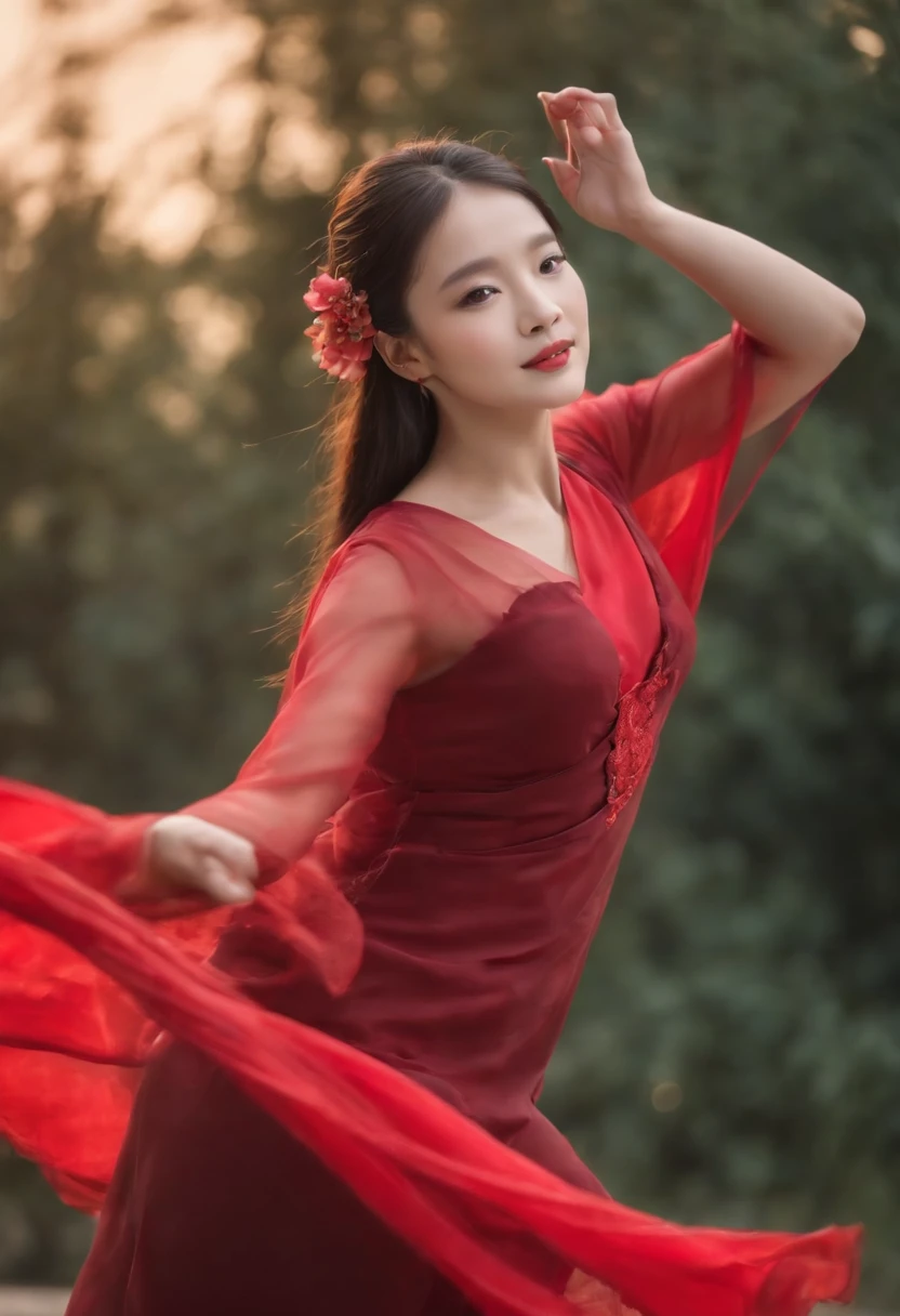 Alates dances on stage with a woman in a red dress, huang yuxing and aya takano, Ruan Jia and Fenghua Zhong, black and red silk clothing, jia, dancing gracefully, Yang Qi, chinese ribbon dance, like liangchao wei, xianxia fantasy, Lu Ji, by Ni Yuanlu