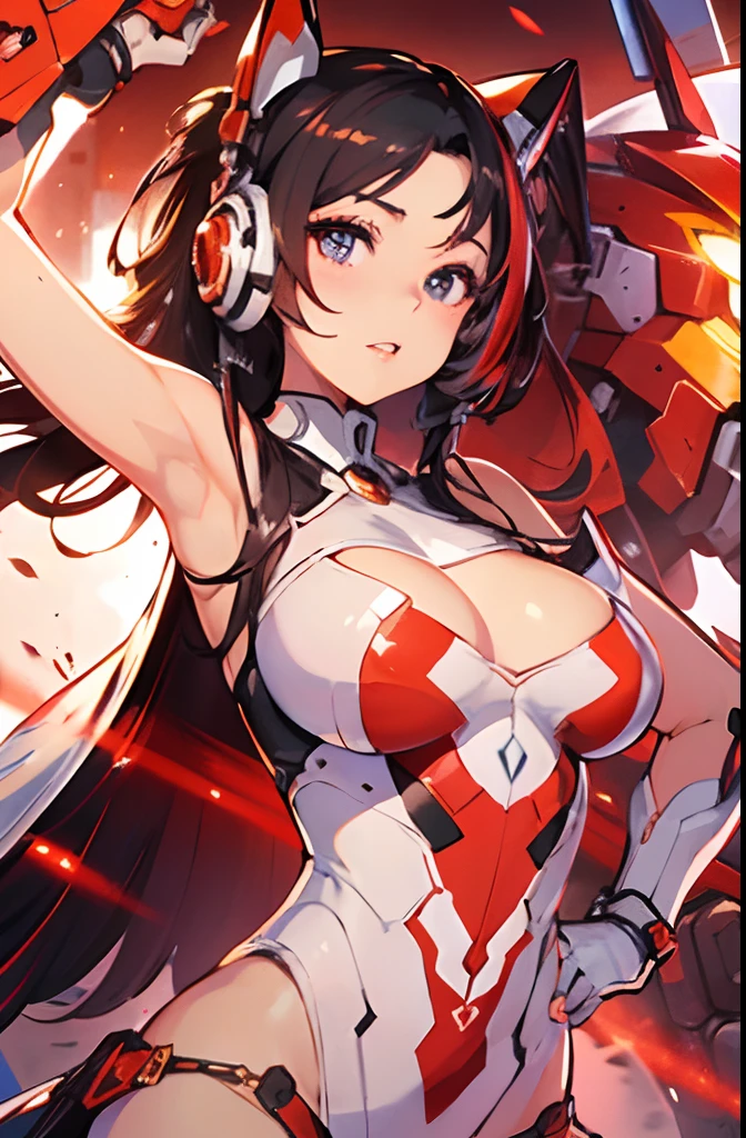 Fantasia、cyberpunked、(mecha musume:1.4)、(masterpiece1.5),hyper quality, Hyper Detailed,Perfect drawing,NFSW,.3D,16K illustrations、((clearface))、Hi-Res、Tokusatsu Heroine、Transformation Heroine、magical little girl,Cartoon image of race girl sexy art,Huge breasts,Solo,Long hair, half-opened mouth,Looking at Viewer,Bare arms, Bare shoulders, Black hair, large eyes with double eyelids,,lofty nose,Thick lip,Cowboy Shot, Nice backgrounds for your subject、beatiful backgrounds、spot light、Vibrant colors、(((Detailed drawing)))、Perfect Beautiful Girl、(((Perfect Photo))