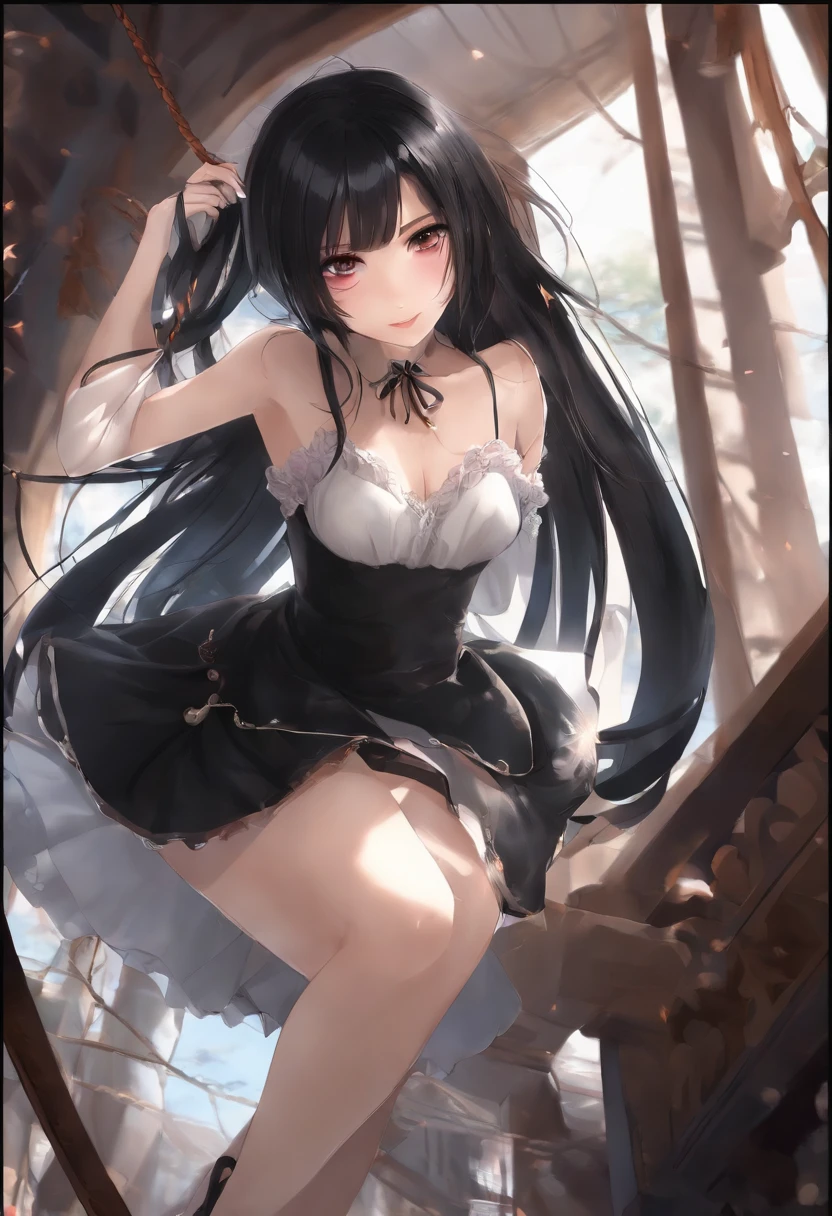bralette,Beautuful Women,long whitr hair,falling leaf,Black hair,blacksilk,Raised sexy,adolable,Not exposed,Height 175cm,solo person,onbed,No hands,