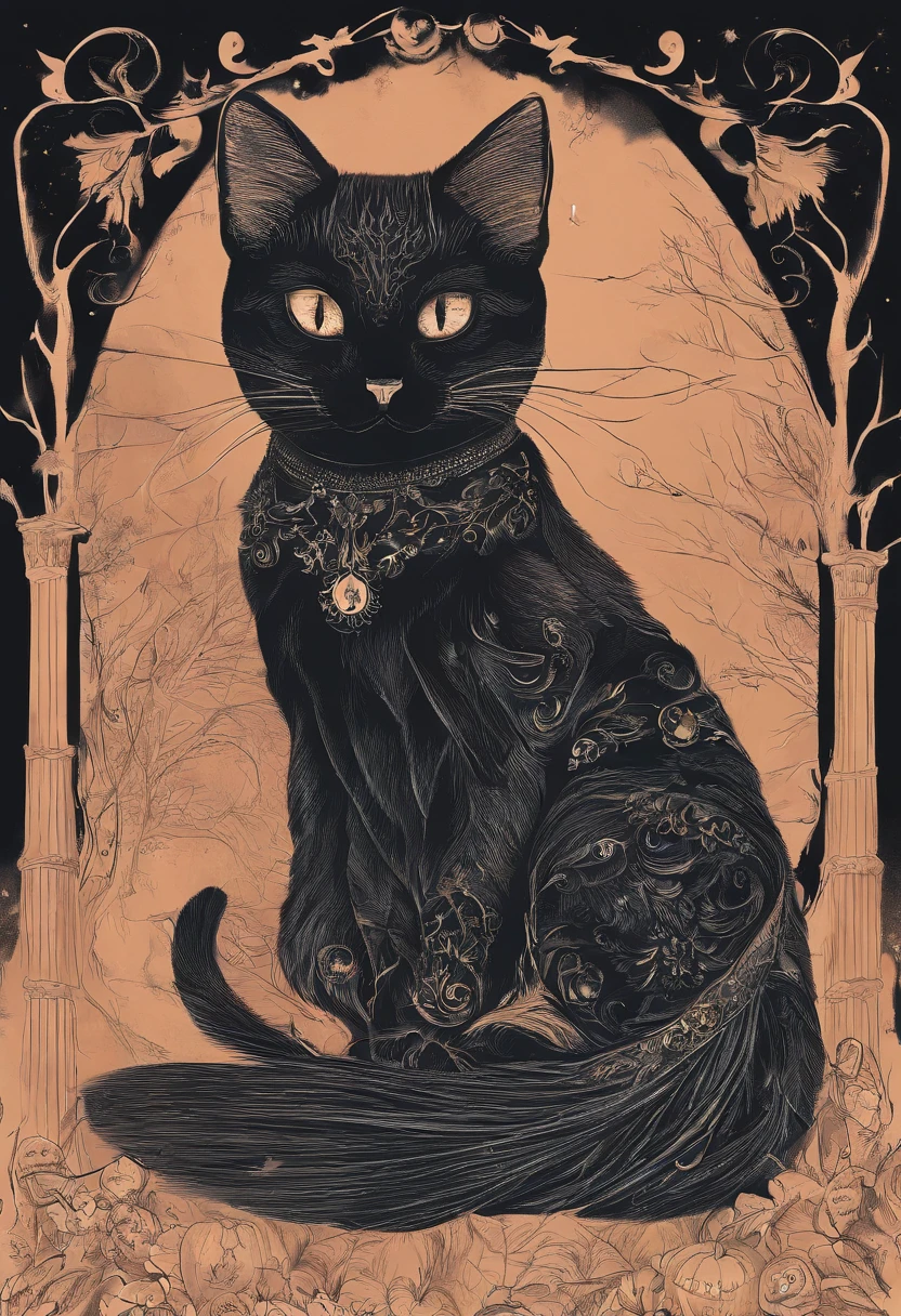 A close up of a black cat sitting on a table - SeaArt AI