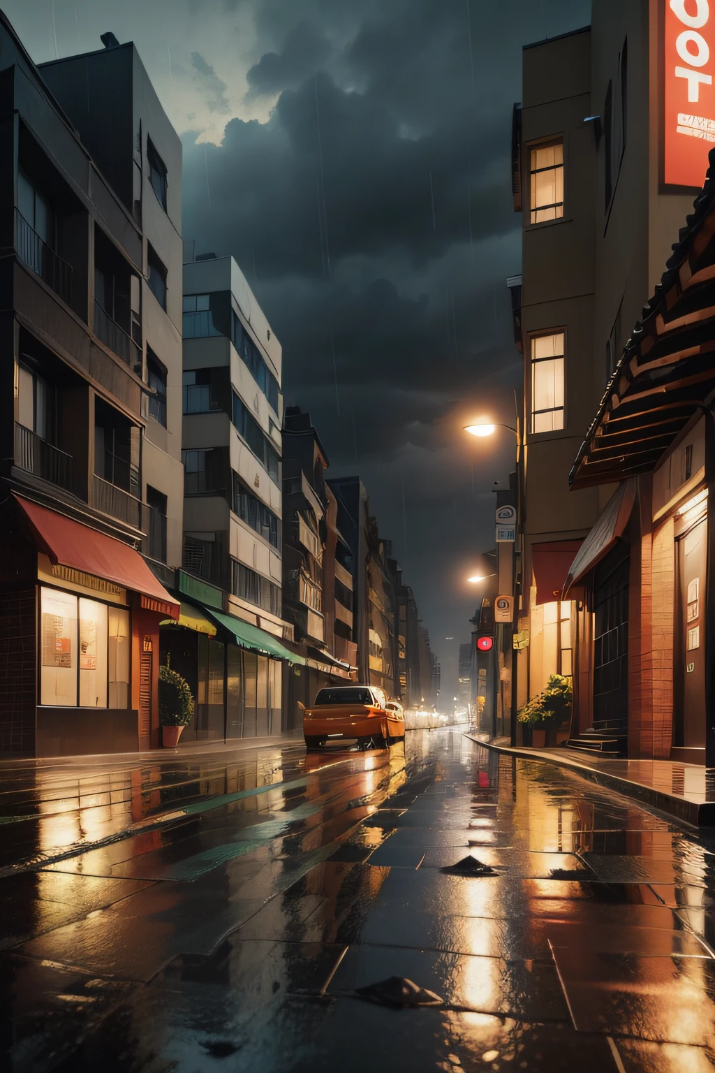 On the street, the rain is coming, look for buildings to shelter from a rain