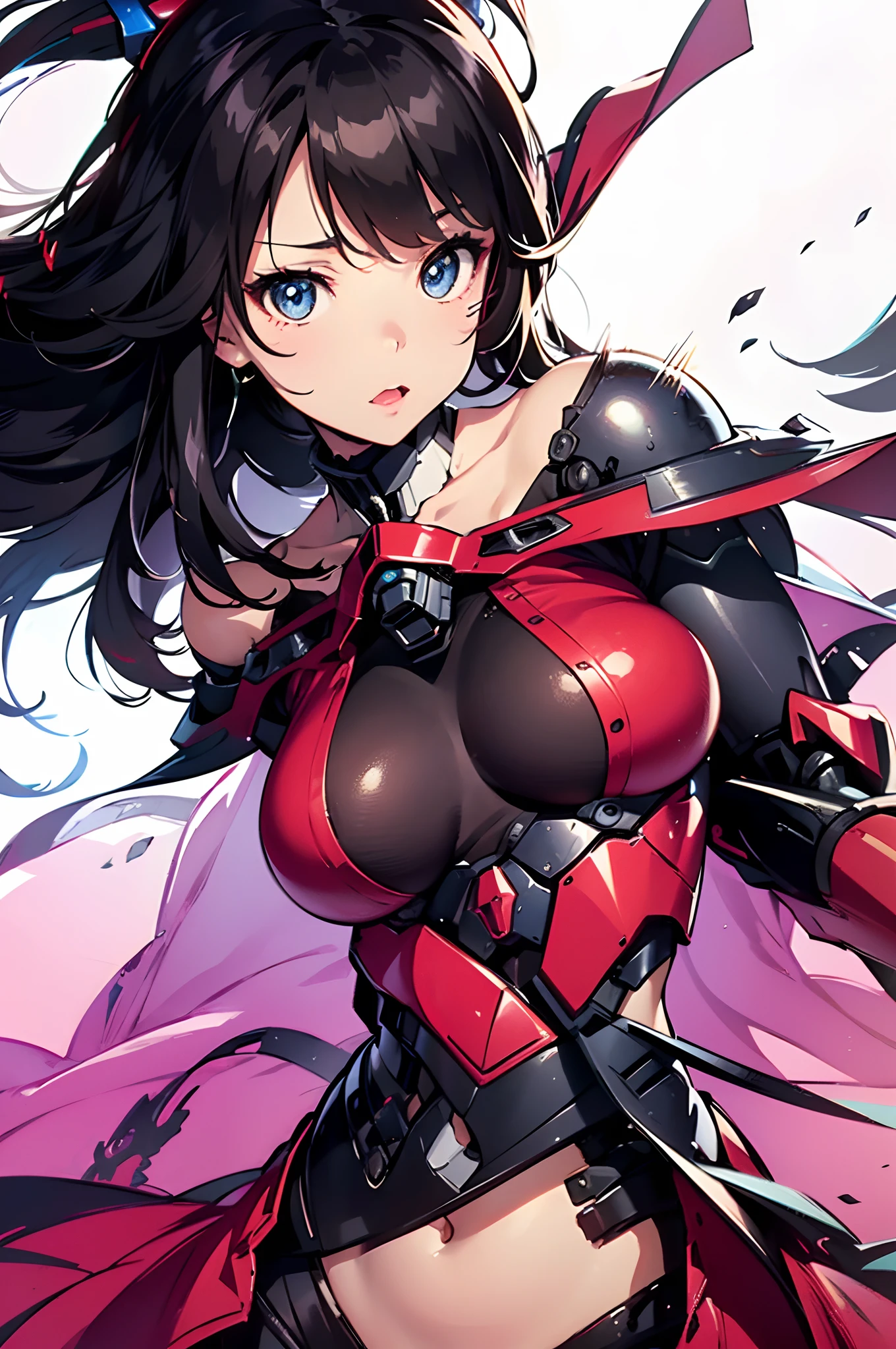 Fantasia、cyberpunked、(mecha musume:1.4)、(masterpiece1.5),hyper quality, Hyper Detailed,Perfect drawing,NFSW,。.。.3D,16K illustrations、((clearface))、Hi-Res、Tokusatsu Heroine、Transformation Heroine、magical girl,Cartoon image of race girl sexy art,Huge breasts,Solo,Long hair, half-opened mouth,Looking at Viewer,Bare arms, Bare shoulders, Black hair, large eyes with double eyelids,,lofty nose,Thick lip,Cowboy Shot, Nice backgrounds for your subject、beatiful backgrounds、spot light、Vibrant colors、(((Detailed drawing)))、Perfect Beautiful Girl、(((Perfect Photo))