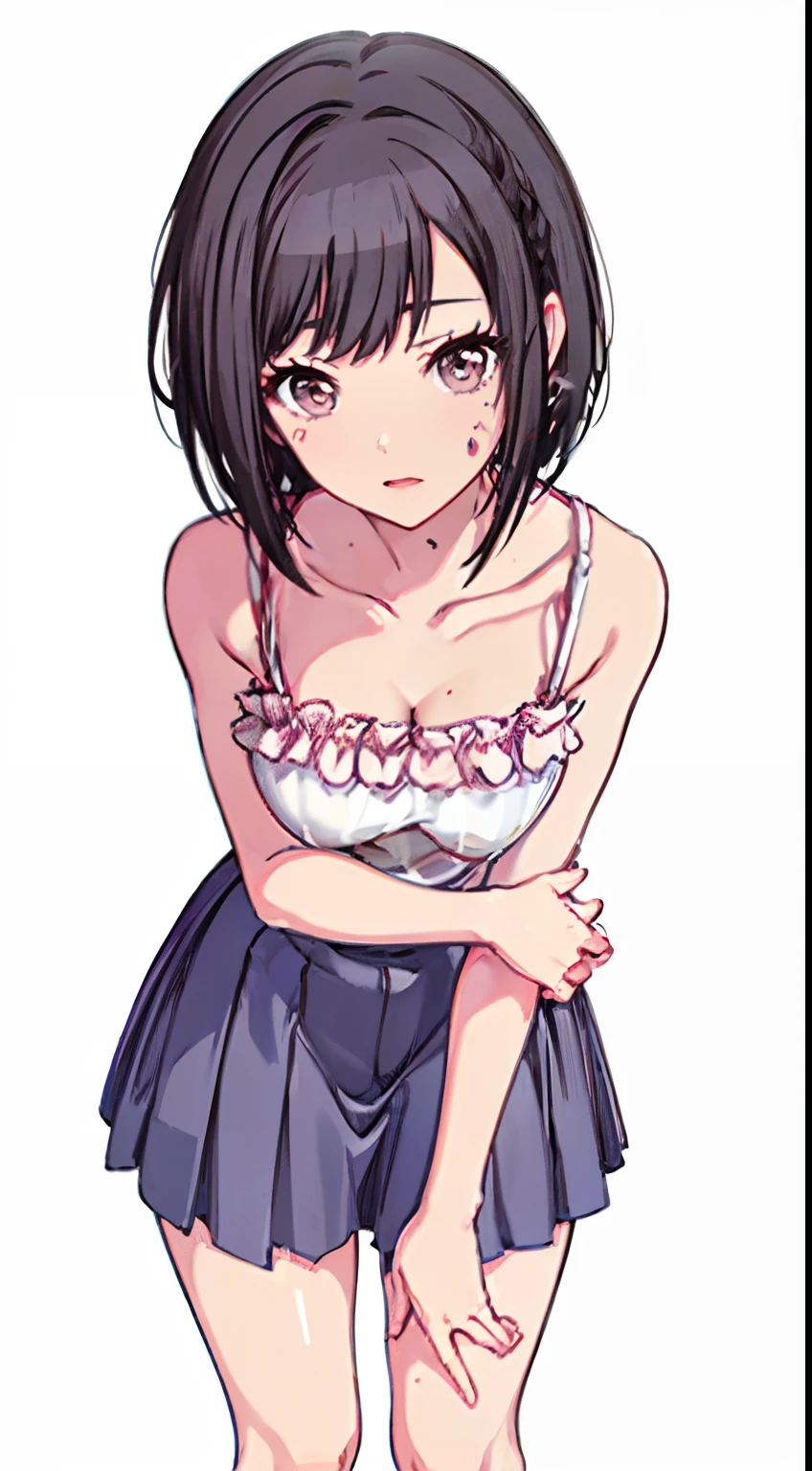 (Light blue camisole Pull up your skirt to show your panties Gravure Pose Very detailed down to the smallest detail clear outlines Beautiful face Beautiful skin) thin-waist A slender ribbed skinny limbs teats cleavage of the breast Beautiful breasts a short bob Uterine mouth Beautiful fingertips Anime style