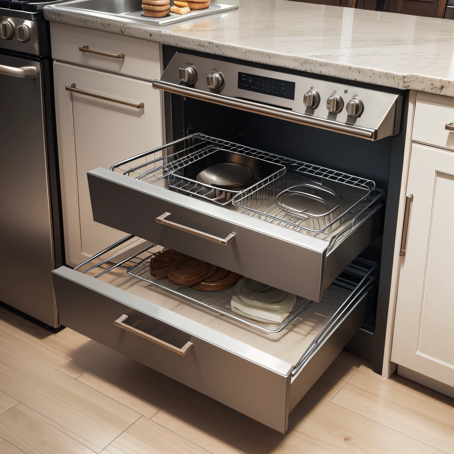 Bronze stainless steel appliances with Interior Shelves & Drawer Slides