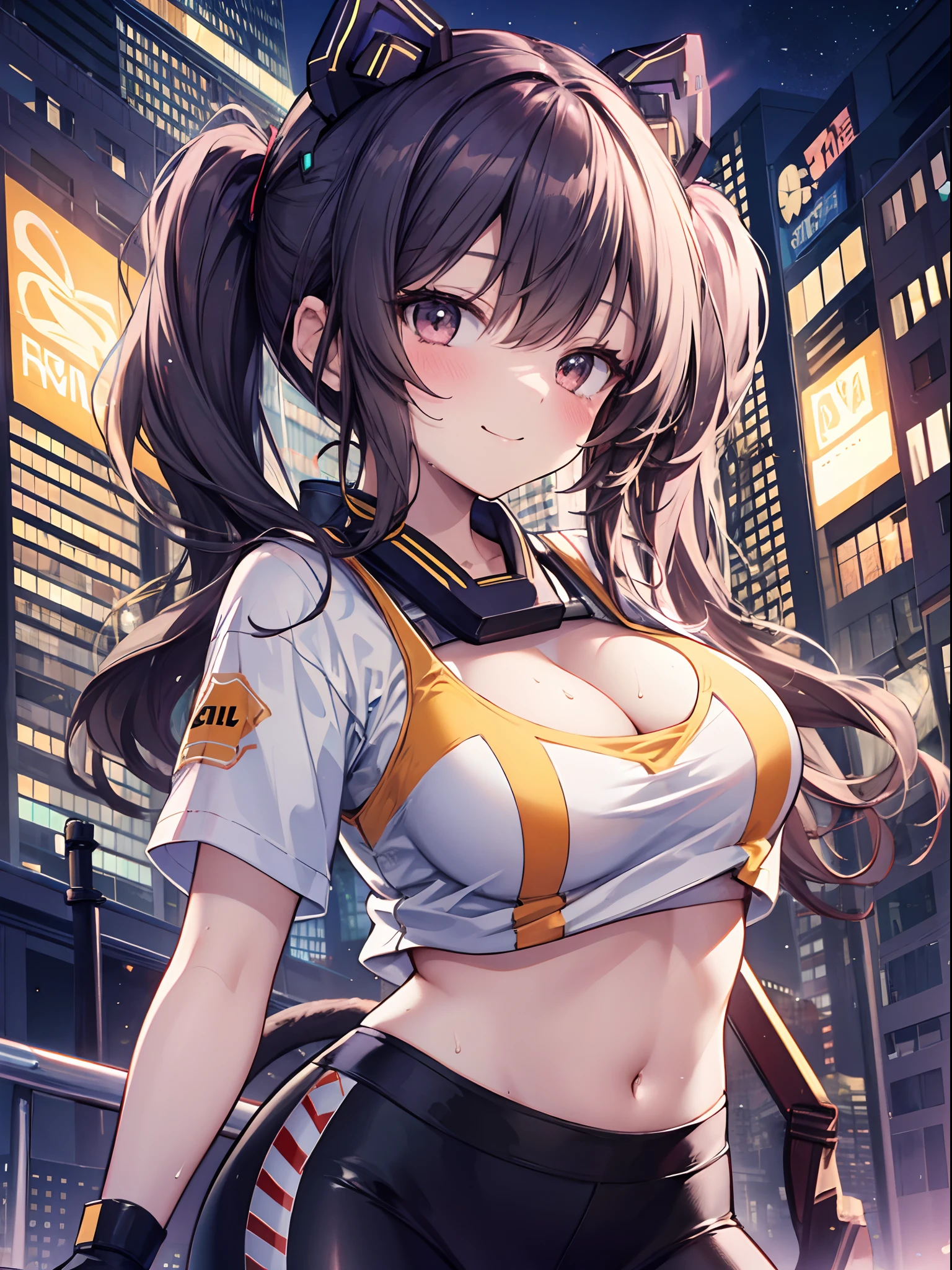 1girl in, (Chiquita:1.2), IP1, 1girl in, (Cat mask, croptop, Tight pants, Twin-tailed, Short sleeves, gloves), 
(Close Shot, Best Quality, hight resolution, 4K, Detailed Lighting, Shaders, NSFW), 

Smiling, blush, Sweat, 
Dynamic Pose, 
Skyscraper, Night, 
Looking at Viewer,
cleavage, large boob, 
from below, Focus,