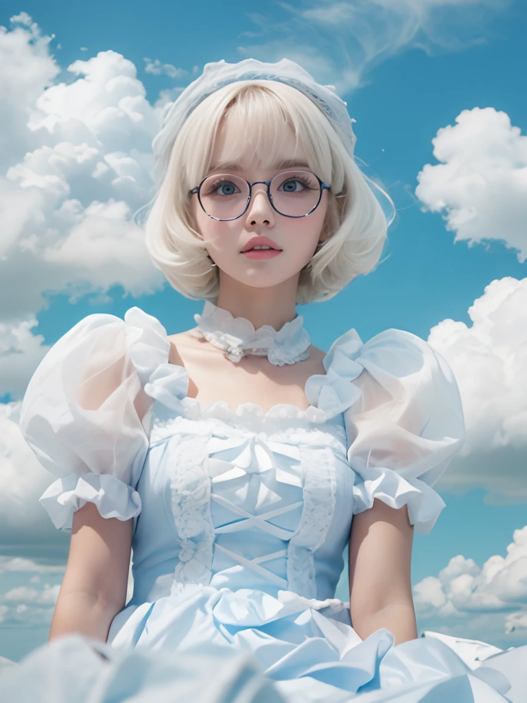 glasses, Baby face:1.3, Neat face, big eyes:1.1