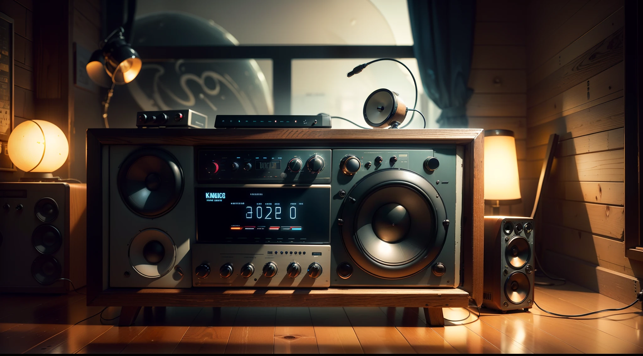 (HDR,UHD,studio lighting,ultra-fine painting,sharp focus,physically-based rendering,extreme detail description,professional,vivid colors,bokeh),(music),radio,(vintage design)(nostalgic vibes)(retro style)(classic),(detailed knobs)(illuminated buttons),(old-fashioned),(analog),(wooden case),(glowing panel),(tuning),(frequency),(sound waves),(dynamic),(speakers),(melody),(volume control),(radio host),(broadcasting),(antenna),(waves),(signal),(transmitter),(listener),(atmospheric),(nostalgia),(warmth),(smooth),(relaxing),(music genres),(music lover),(background noise) , supported with neon light