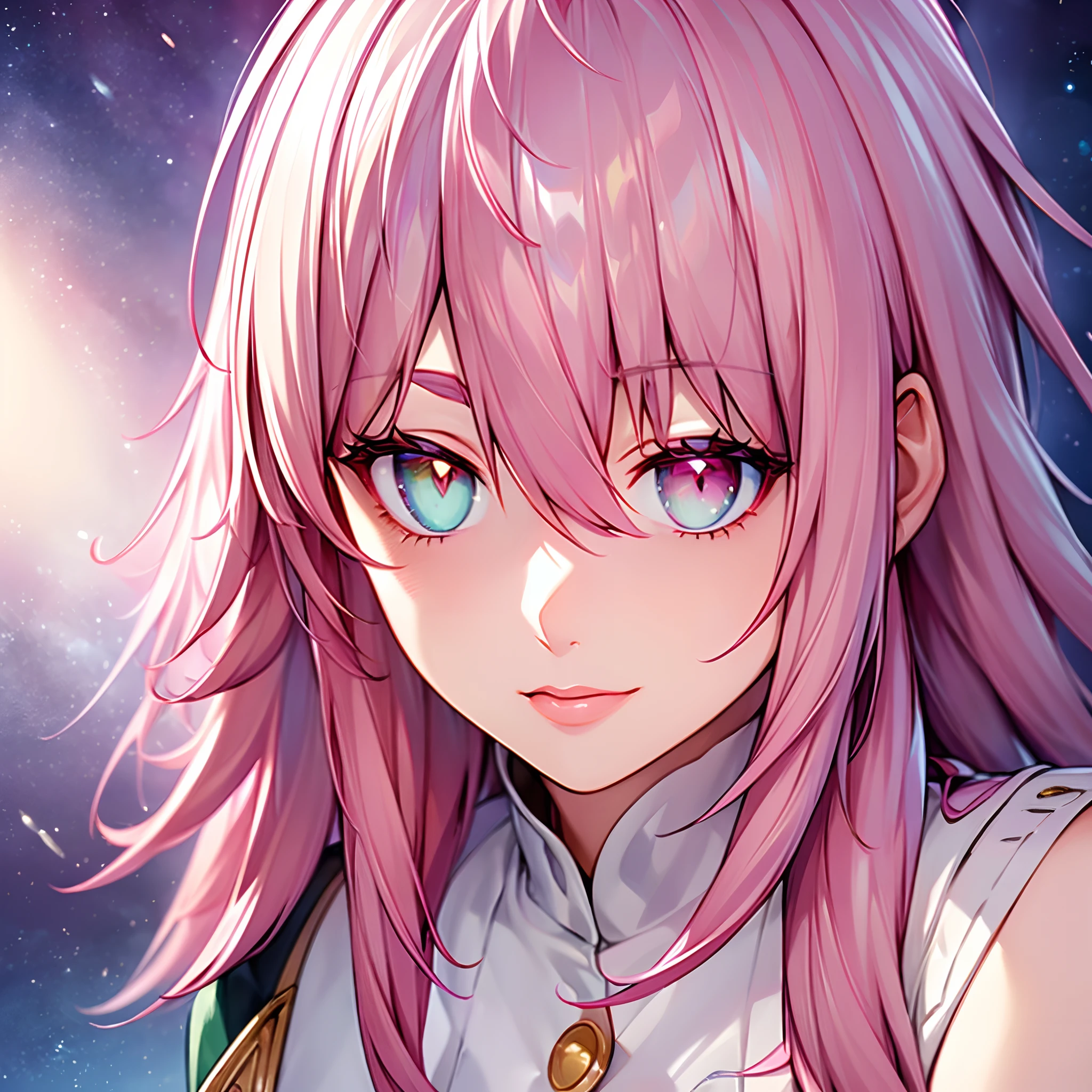 Anime girl with pink hair and blue eyes staring at the camera - SeaArt AI