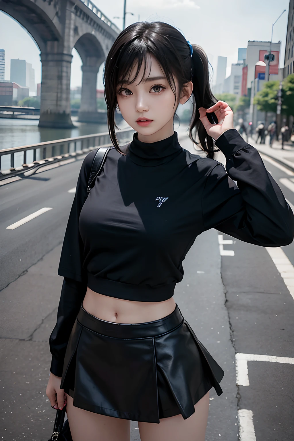 (Best quality details:1.2),realisticlying,8K high-definition,(1girll:1),ultra - detailed,High-quality texture,complexdetails,Detailed textures,finedetail,high detal,extremaly detailed cg,High quality shadows,Detailed beautiful and delicate face,Detailed beautiful and delicate eyes,depth of fields,Ray traching,Running position,dynamicposes,High hills,lake,highways,sport underwear,Sporty skirts,bikes,the motorcycle