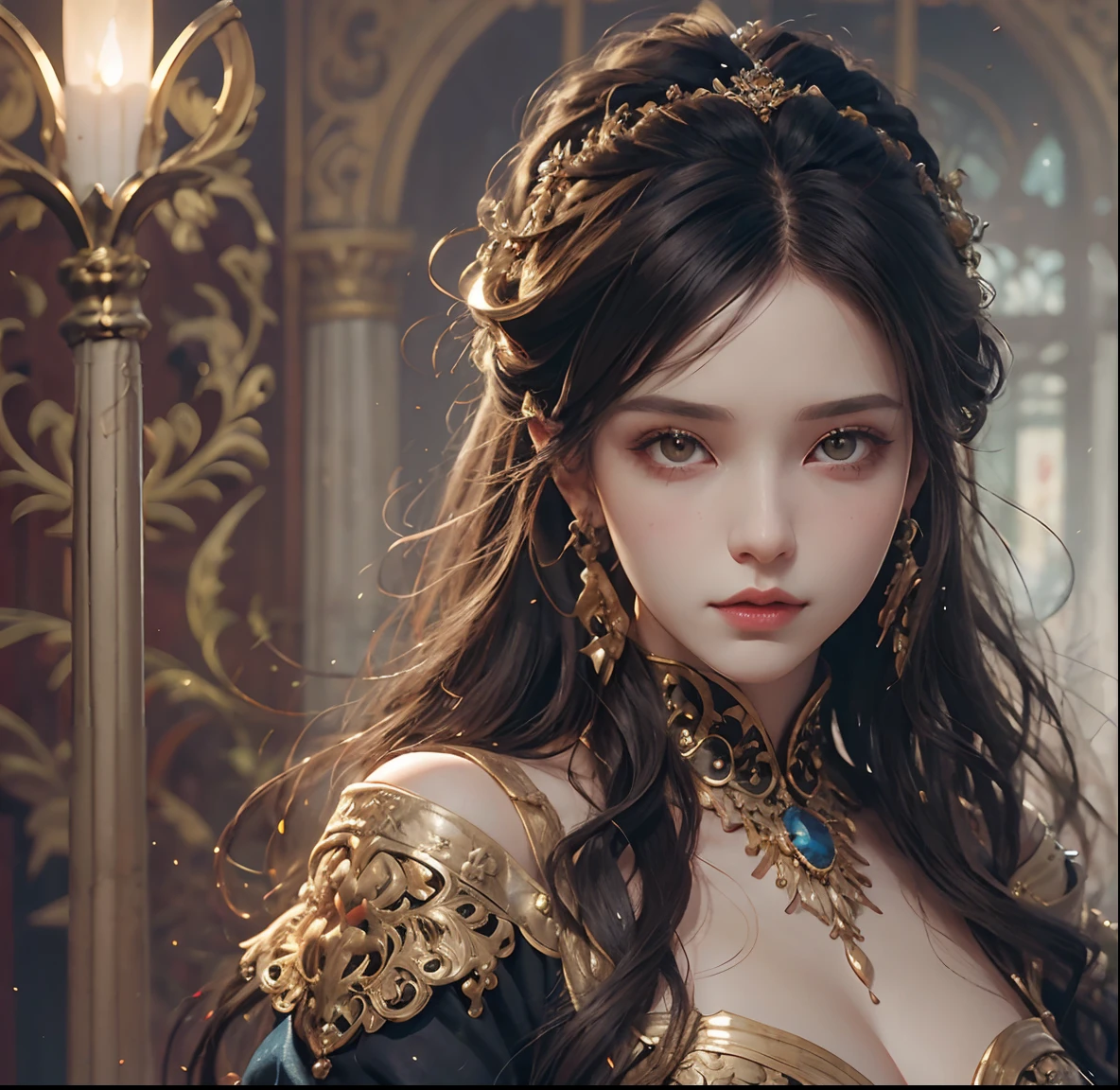 Arafed image of a woman in a black and gold dress, intricate wlop, charlie bowater character art, alexandra fomina artstation, exquisite epic art character, best in wlop, artgerm julie bell beeple, tyler edlin fantasy art, charlie bowater rich deep colors