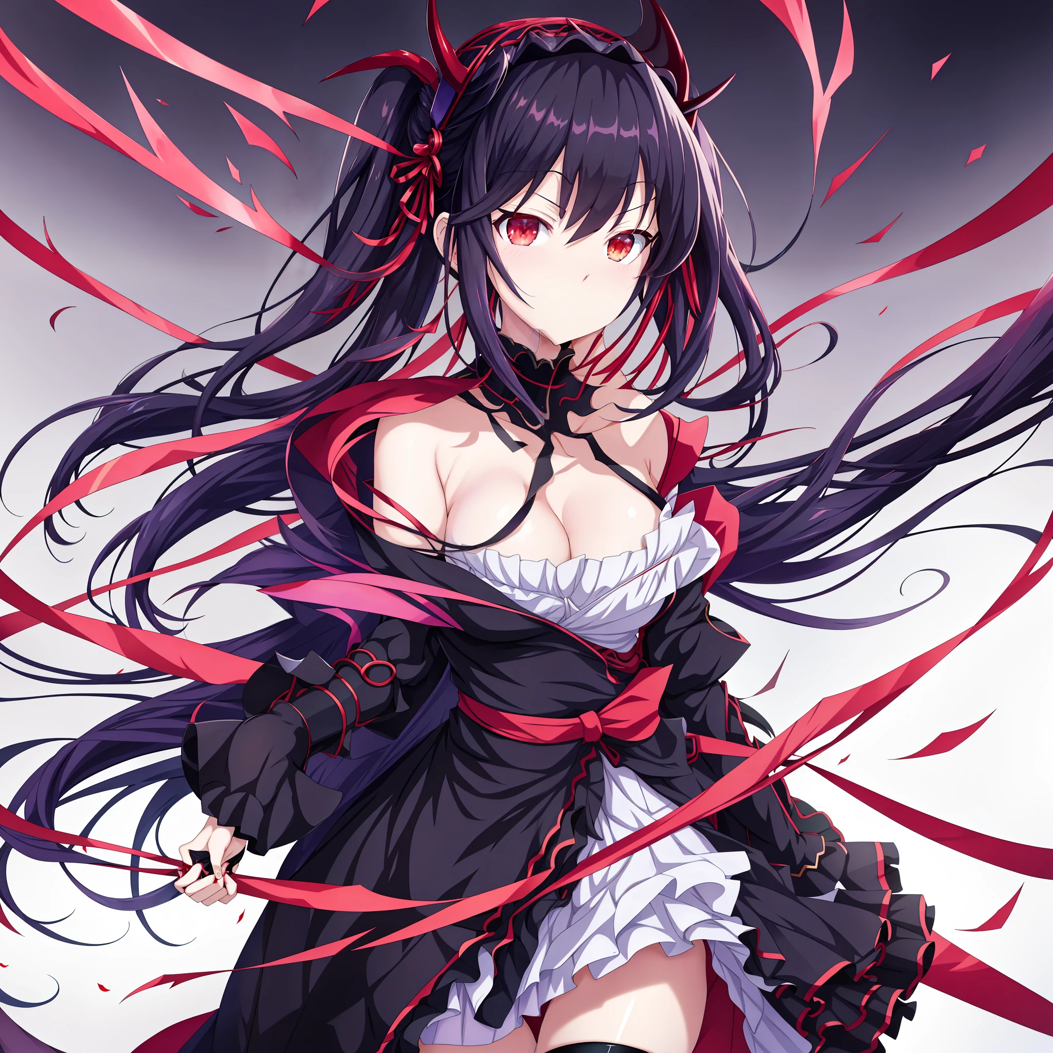 anime girl with long black hair and red and white dress, anime style 4 k, shalltear bloodfallen, demon anime girl, badass anime 8 k, gothic maiden anime girl, anime art wallpaper 8 k, anime art wallpaper 4 k, anime art wallpaper 4k, by Jin Homura, ayaka genshin impact, yandere, 4k anime wallpaper, ((((Adult)))