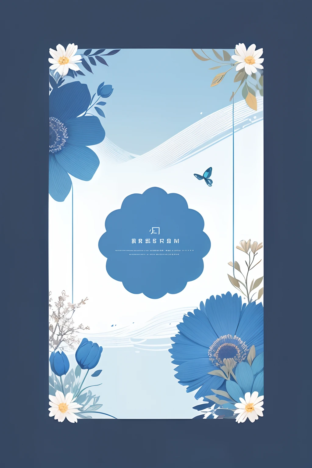 A 4A paper textbook cover、Have a front and back cover、There are flowers on the page with a bit of e-commerce type style、There is a place where copywriting is available、Illustration minimalist style、Background blue gradient、morden style