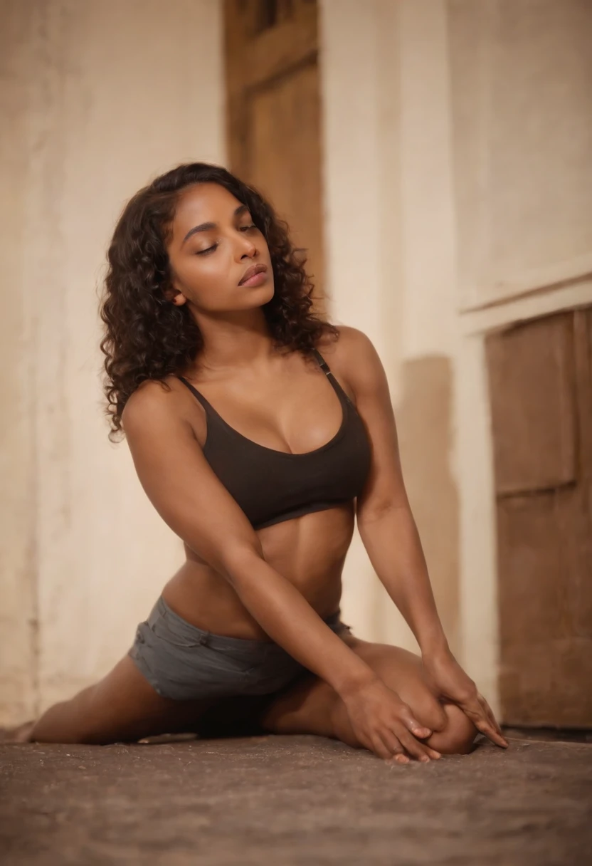 best quality,ultra-detailed,realistic,black woman,entering nirvana status,clothed,serene expression,tranquil atmosphere,ethereal beauty,light flowing fabric,elegant pose,floating,divine aura,sacred surroundings,golden light,vivid colors,artistic portrait,soulful eyes,peaceful serenity,harmonious colors,soft focus,delicate features,sublime experience,spiritual journey,transcendental meditation,graceful movements,heavenly peace,inner enlightenment,serenity in motion,peaceful vibrations,sublime tranquility,blissful awakening,seraphic presence,celestial grace