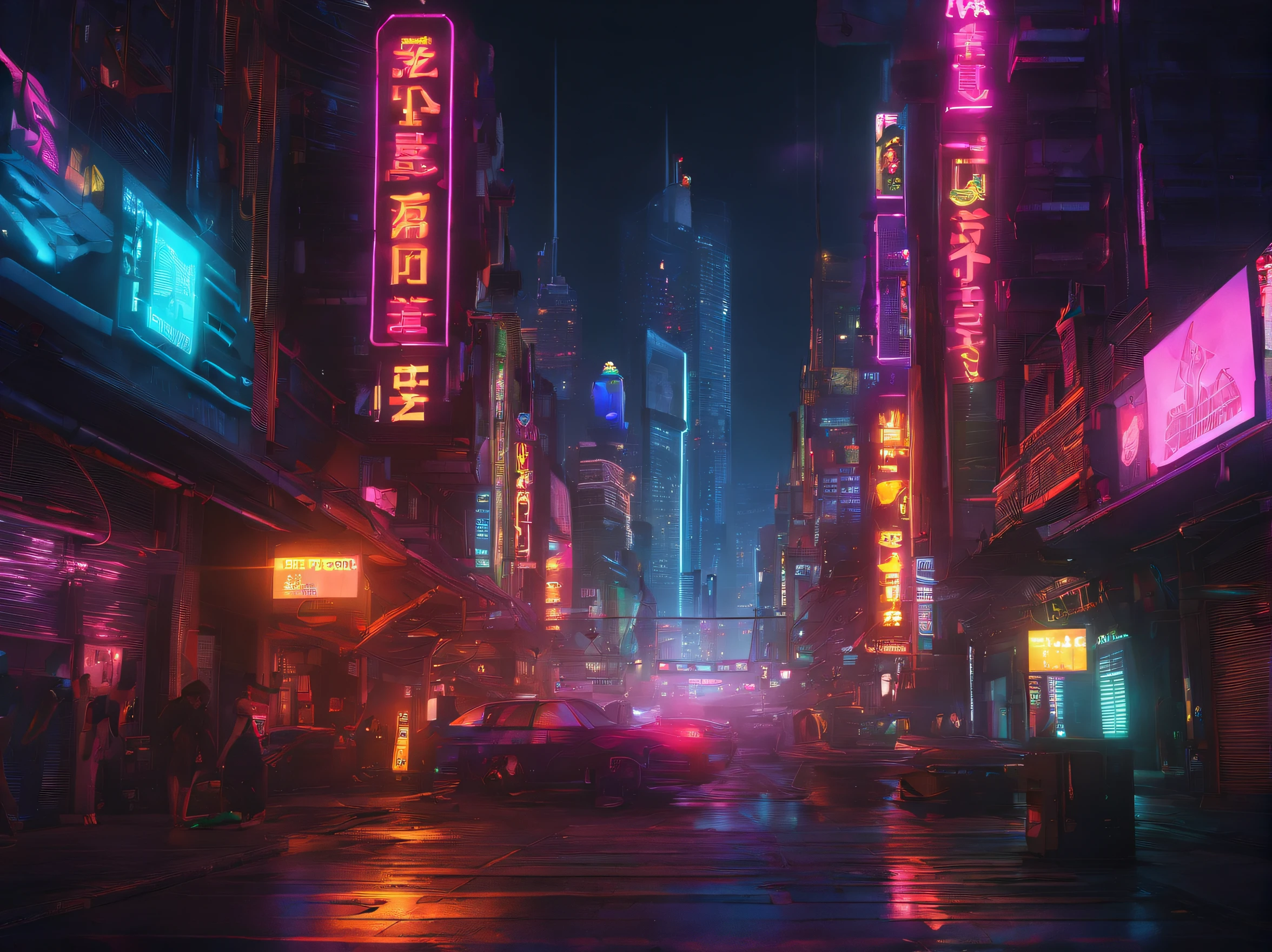 nighttime scene，beautifully lit，crossroad，high qulity，lightand shade contrast，Physical rendering