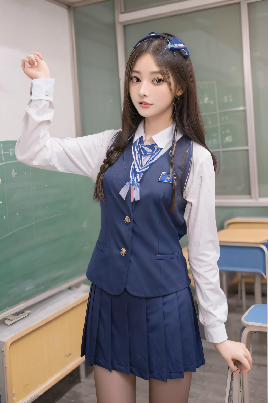 kawaii girls japanese school, Long blue hair, Thai School Uniform, class room