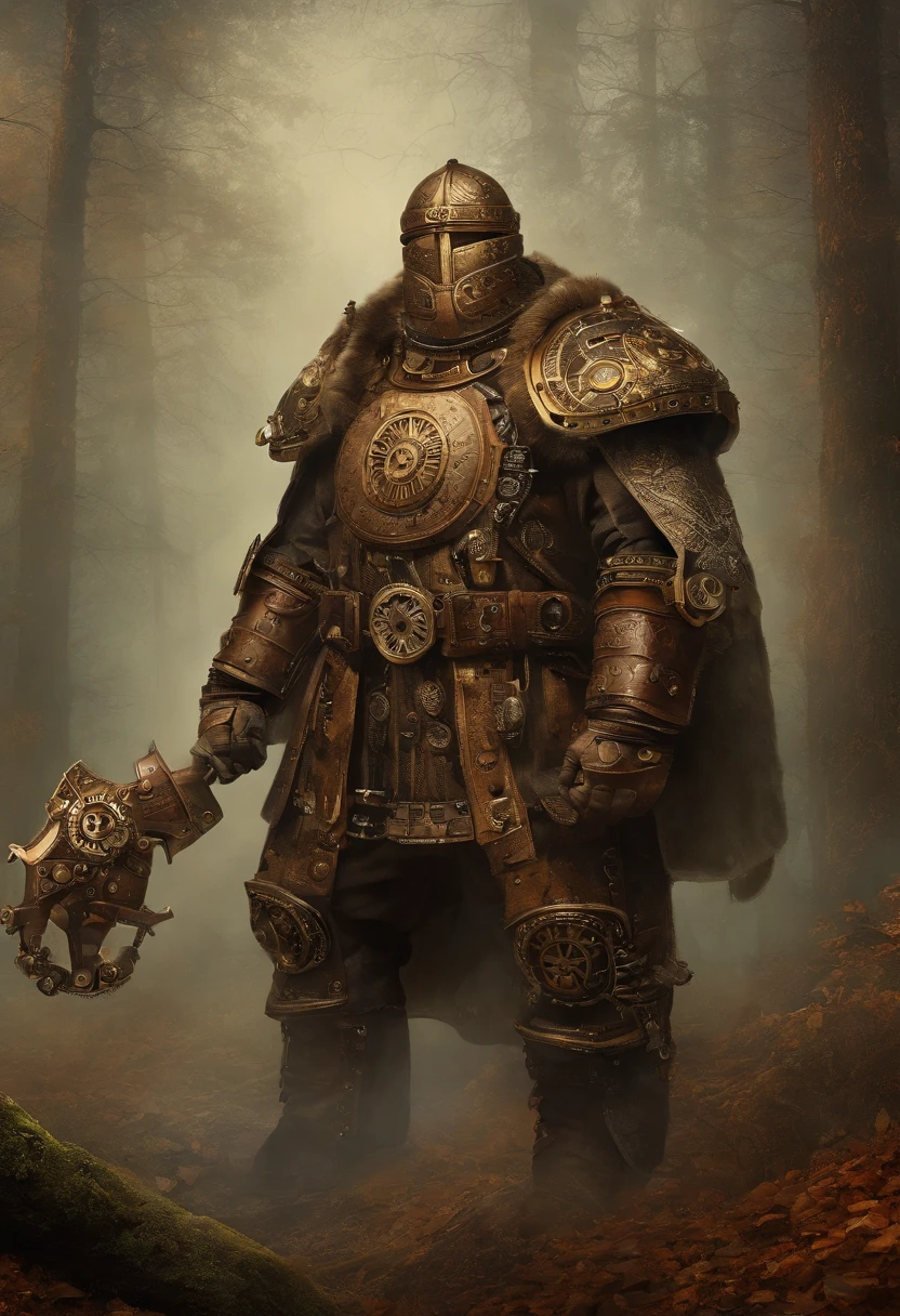 Hyper Sharp Image,8K quality,A warrior's back,Spartak,Face a giant dozens of times as many,der riese,In the forest,Cloud fog,smog,terroral,preparing to fight,The eyes are fierce。