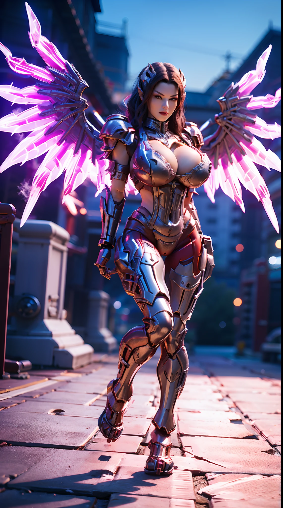 (DRAGON HEAD), HUGE FAKE BOOBS, (BEAUTIFUL FACE), RED, (WHITE:1.2, PURPLE:0.8, MECHA ARMORED GEAR), ((A PAIR OF HUGE MECHANICAL WINGS SPREAD OUT)), FUTURISTIC DRAGON MECHA SUIT, (CLEAVAGE), (SKINTIGHT YOGA PANTS), (FULL BODY:1), (TALL LEGS:1.2), FRONT, (STANDING:1), SLENDER BODY, MUSCLE ABS, UHD, 8K, 1080P.
