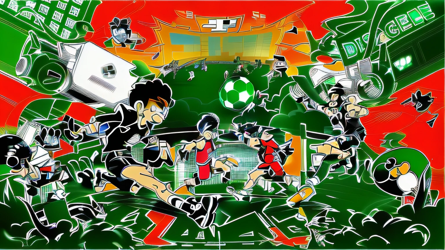 Cartoon of a group of people playing football in a stadium, 2d game lineart behance hd, 2d game lineart behance hd, lineart behance hd, Line art!!, Official illustration
