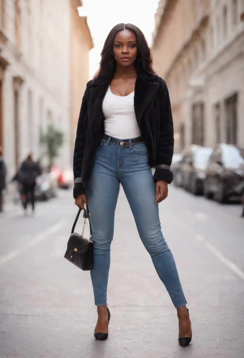 ((Estilo Vista de Corpo Inteiro, plano completo, Vista frontal)) 20 year old black woman with glasses ,Now she is walking down the street in a French detective style police outfit on a busy street in a city, A Art Vista de Corpo Inteiro, plano completo, Vista frontal, de personagem, pontos de vista, um personagem, corpo inteiro, personagem com menos, estilo de roupa, no mesmo Estilo de cabelo, less Type of footwear, FORTE )):: ((full body view, plano completo, Vista design de personagem, pontos de vista, de um personagem, corpo inteiro,, personagem com menos, estilo de roupa, no mesmo Estilo de cabelo, less Type of footwear)):: Uma mulher Moreno de uma mulher seios ,cabelo afro caindo para a frente, Tipo Rasta, but braided, com belos seios corpo perfeito com , a wide thigh is a beautiful woman, com seios lindos corpo perfeito, uma coxa larga, um destino com ,sexual expression, erotismo (fundo Branco liso ) obra-prima, 4K, HD, Ultra: (melhor qualidade, 4k, 8K, high resolution, arte: 1,2), ultradetalhada, (realista, fotorrealista, fotorrealista: 1,37)