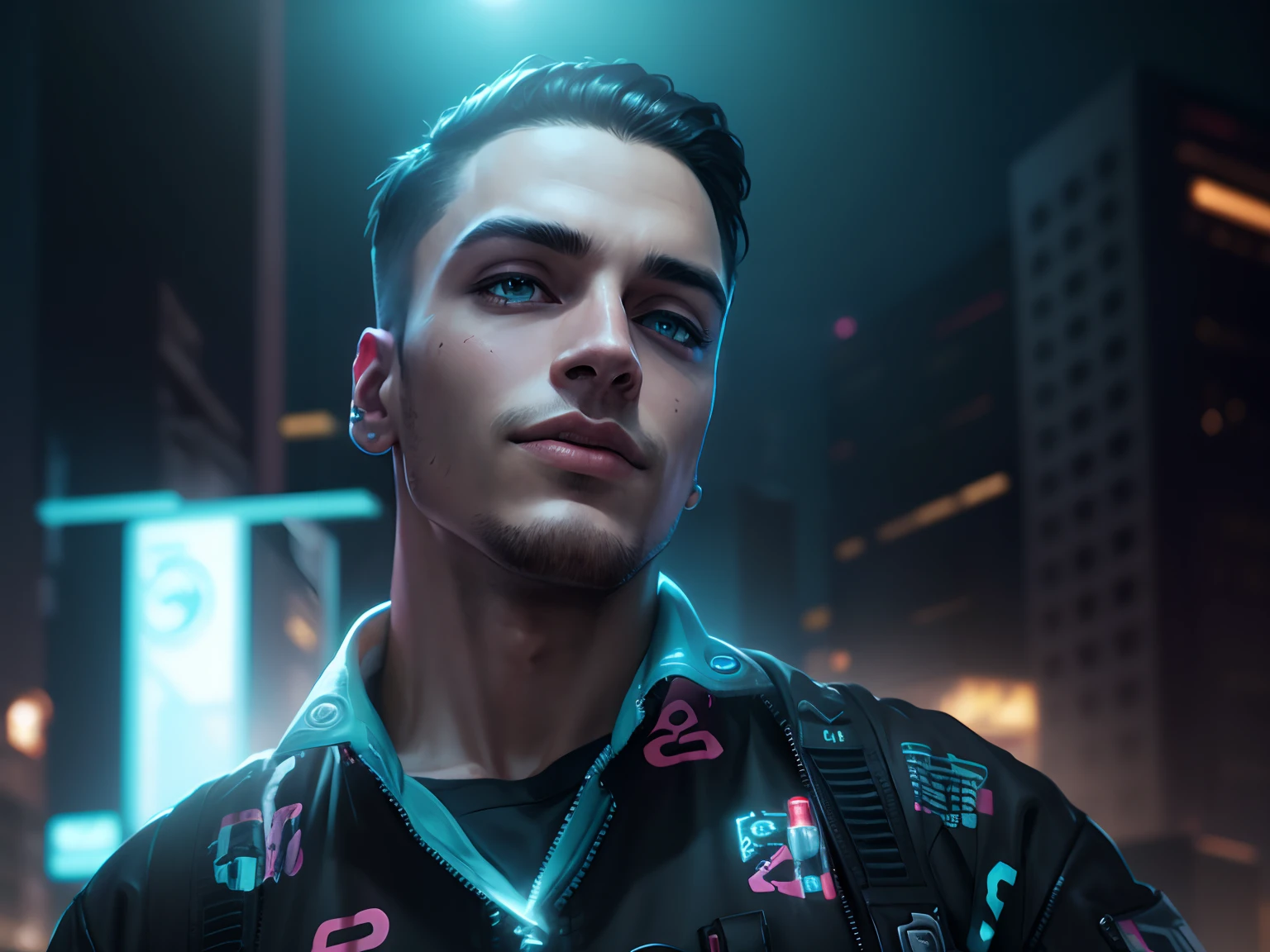 Change background cyberpunk handsome boy realistic and background blue black
