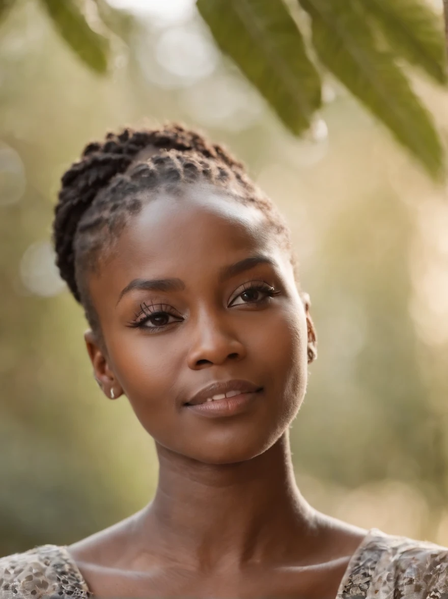 An African woman，ssmile，whitet-shirt