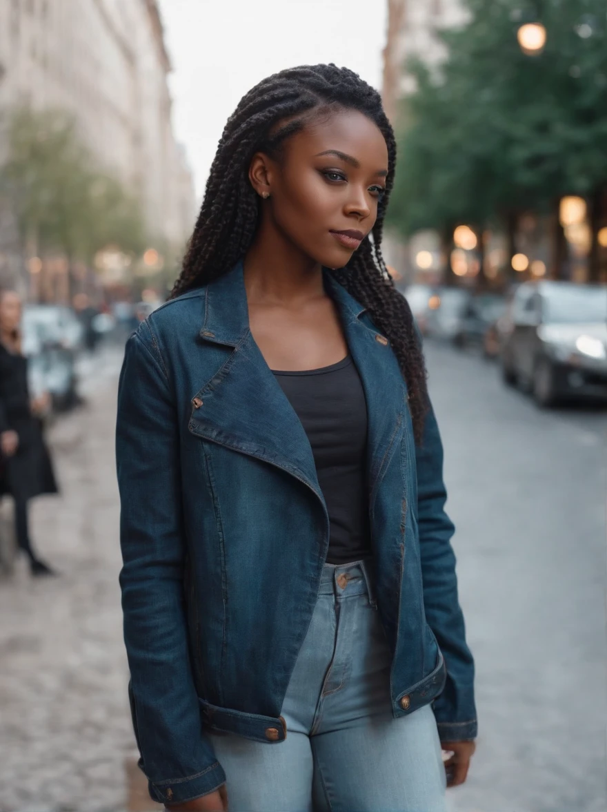 A black lady,In the city,Jeans