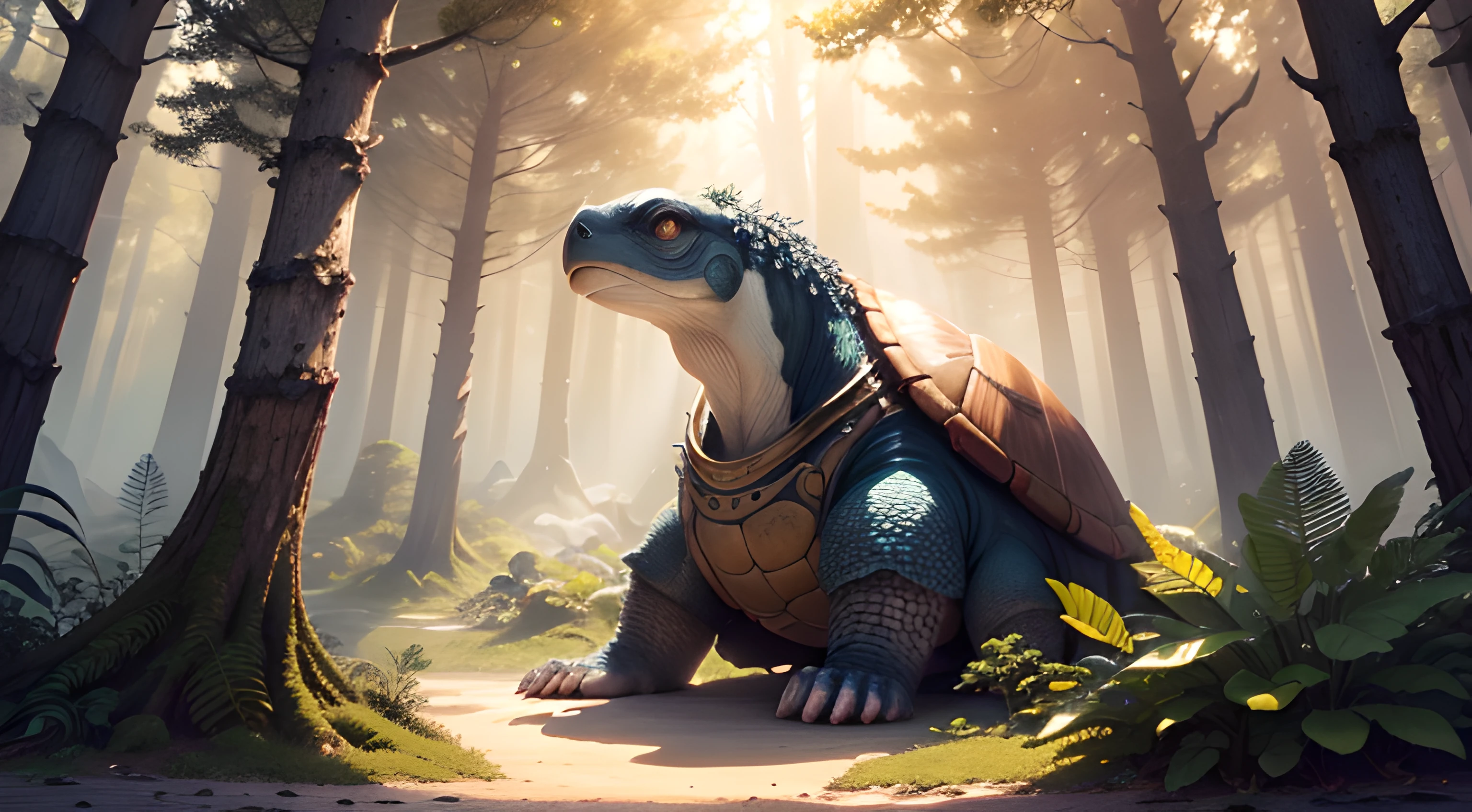 (Best Picture Quality,4k,High Picture Quality,tmasterpiece:1.2),hyper-detailing,(realisticlying,realisticlying:1.37),(Humanoid creature with shells,Turtle:1.5)Embark on the journey,illustratio,adventuring,fanciful,old,mountain landscape,Shadow Forest,Twilight color,majestical lighting,Vivid colors,enchanted surroundings,Sunlight penetrates trees,Hidden treasure,mystical aura,Enigmatic Atmosphere