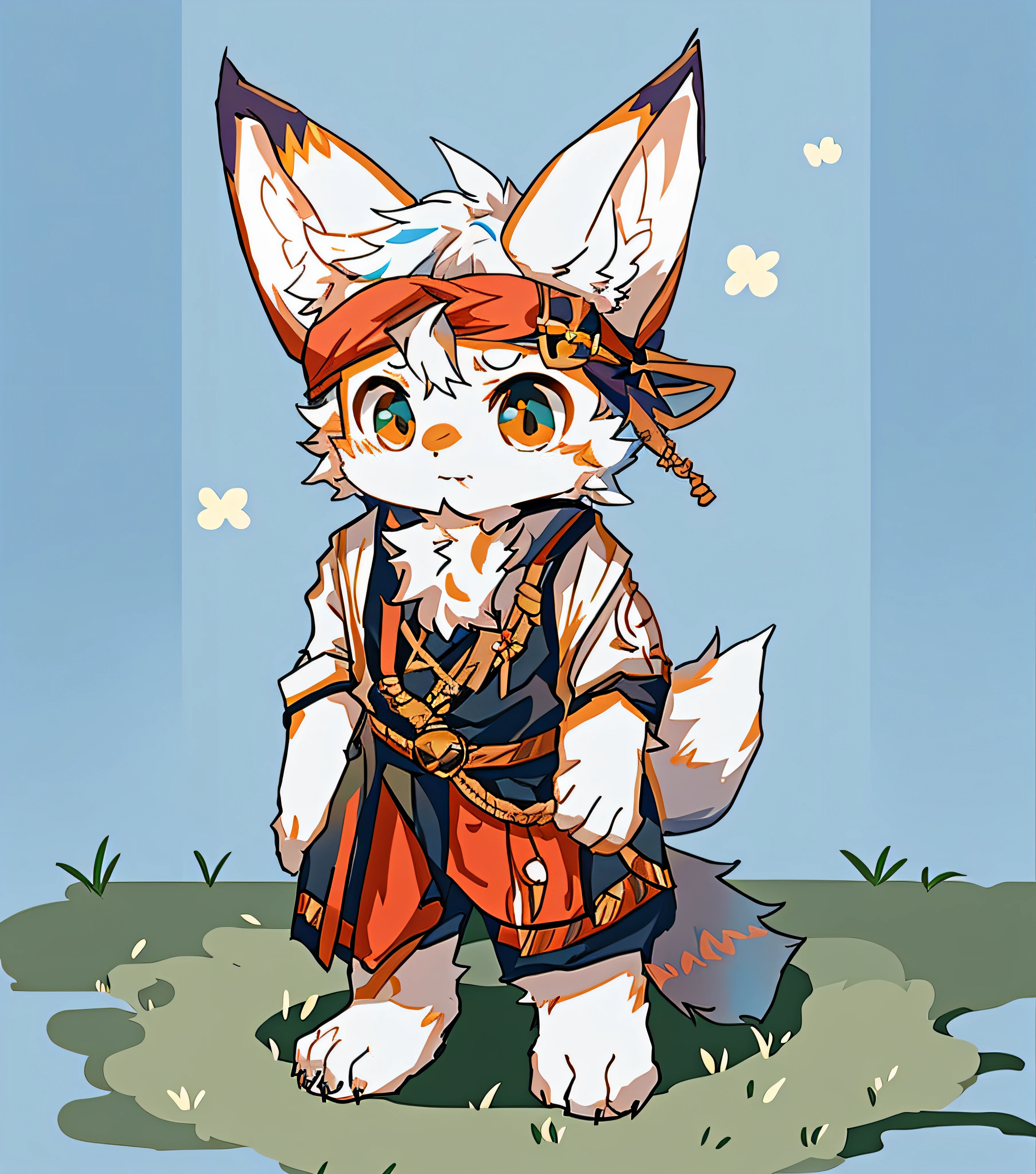 Anime - Style drawing of a cat in a pirate costume, fox nobushi, fursona wearing stylish clothes, fox from league of legends chibi, anime style character, White-haired fox, white fox anime, In anime style, komono, in an anime style, Kitsune, inspired by Kanbun Master, In a Japanese anime style, Furry anime