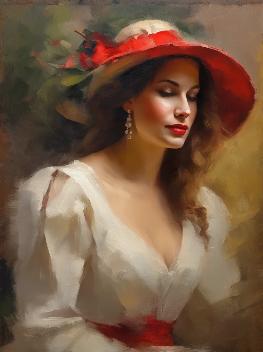 painting of a woman with a red hat and white dress, elegant digital painting, beautiful portrait oil painting, wlop painting style, digital art oil painting, gorgeous digital painting, in style of wlop, beautiful character painting, fine art portrait painting, painting of beautiful, beautiful digital painting, art of wlop, oil digital painting, beautiful art uhd 4 k