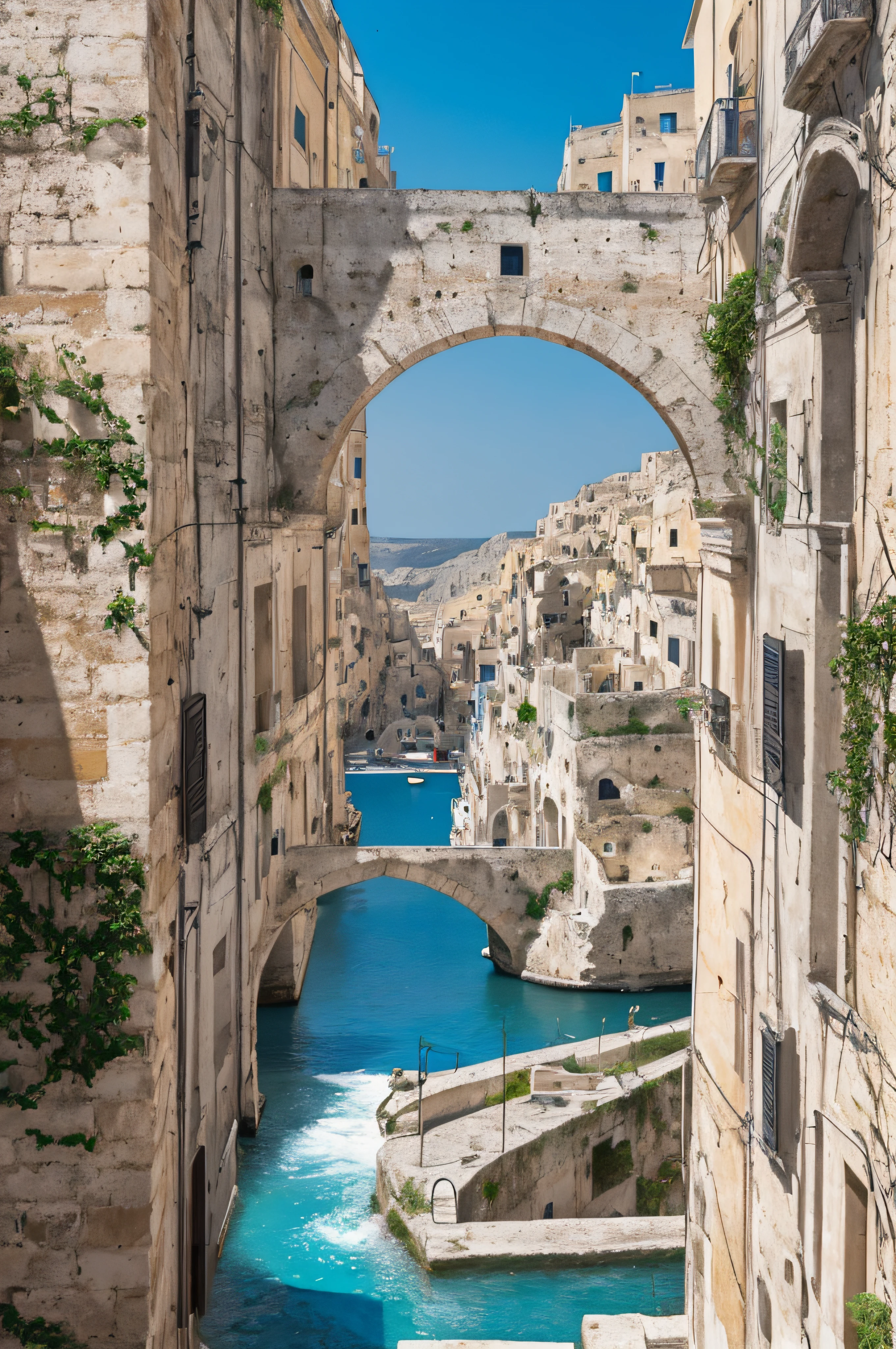 white and black photos of Matera with a blue water, in the style of contemporary collage, animated gifs, album covers, fluid, high detailed, yankeecore, relief