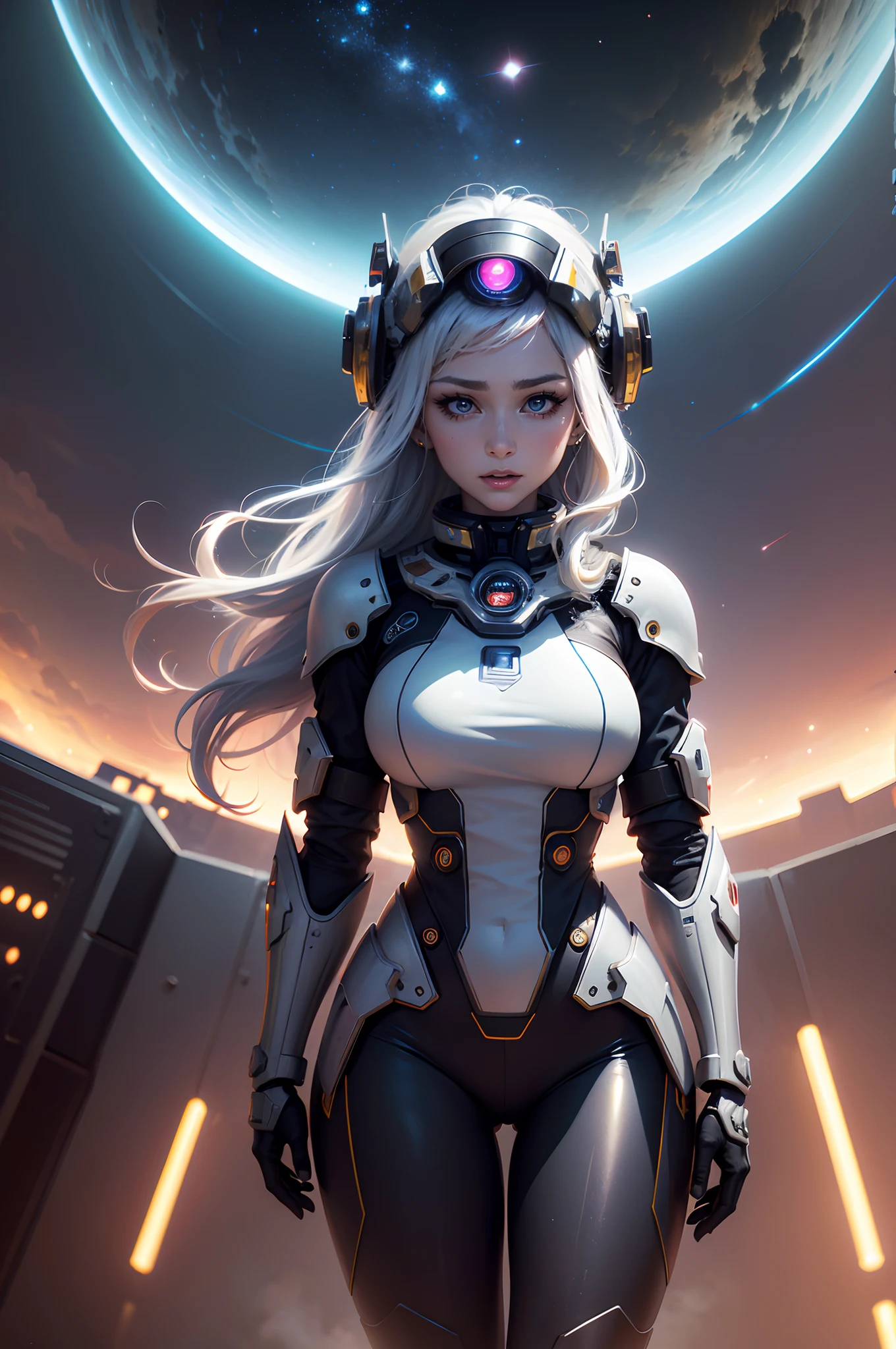 realistic visual effects,attractive beautiful,dramatic contrast,Gentle lighting,Delicate warmth,the soft light,hyper HD, Extremely colorful,best qualityer,perfect female shape,HighDynamicRange,long eyelasher,Unbeatable masterpiece,Snow-whiteskin,putting makeup on, Sexy goddess,Large metal mechanical gears,Strange sky,8K high quality,A pair of big eyes are beautiful and moving,White skin,Makeup,Sexy outfit, 【Background with】Large gold gear,Doomsday ruins,Giant tornado,The setting sun burns the clouds,Multiple planets,The end of the world,Multiple planets,Space-time tunnel,Space battleships,Mards,Gold this round,Gold Warframe,Jupiter,Lightning Thunder, Mercury,Strange sky,Giant tornado,Blue light,salama,Large flying machines,Cool car,Time Tunnel,nuclear power plant,Futuristic car,Cool headlight wind。