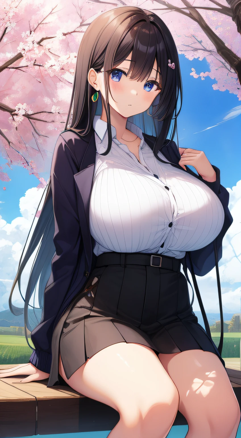 great masterpiece、hight resolution、1girl in、Spring clothes、Colossal tits