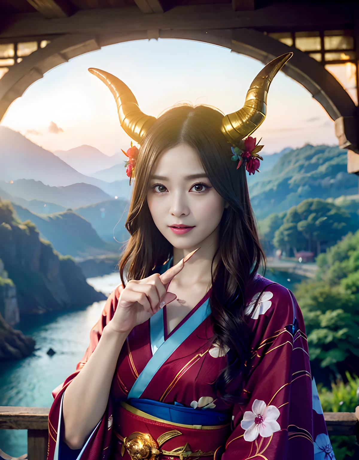 (((Fierce battle with aliens))),Professional , masterpiece、top-quality、photos realistic , depth of fields 、(sexypose)、(Black maple on the background of full bloom),(Ultimate Beauty)、A dark-haired、Mystical expression、(shrine background)、(Kimono with beautiful pattern)、(Night background)、Beautiful hair ornament on the head、,(intense fighting),((Precipitous cliffs)),(Wear a beautiful kimono),(Wear a colorful and beautiful kimono)、(Japan Castle Background)、Jewel Gold Weapon、Particles of light),(intense fighting)、Gorgeous gold weapons ,Castle background、(( Gorgeous Dragon Sword)) , (a dark night),,(maikurobikini) 、((Black Haired Beautiful Girl))、(Castle background)、(demonic wings)、((Gangle's forest background))、Beautiful Caucasian beauty、1a person、dynamic ungle,(((Two devil's horns on the head)))、Smaller head、Idle Smile、Thin and beautiful female hands、Mystical expression、Light Effects、intense fighting、Wind-effect、magic circles、With the legendary magic wand、Dragon's tail、Anatomically correct fingers、