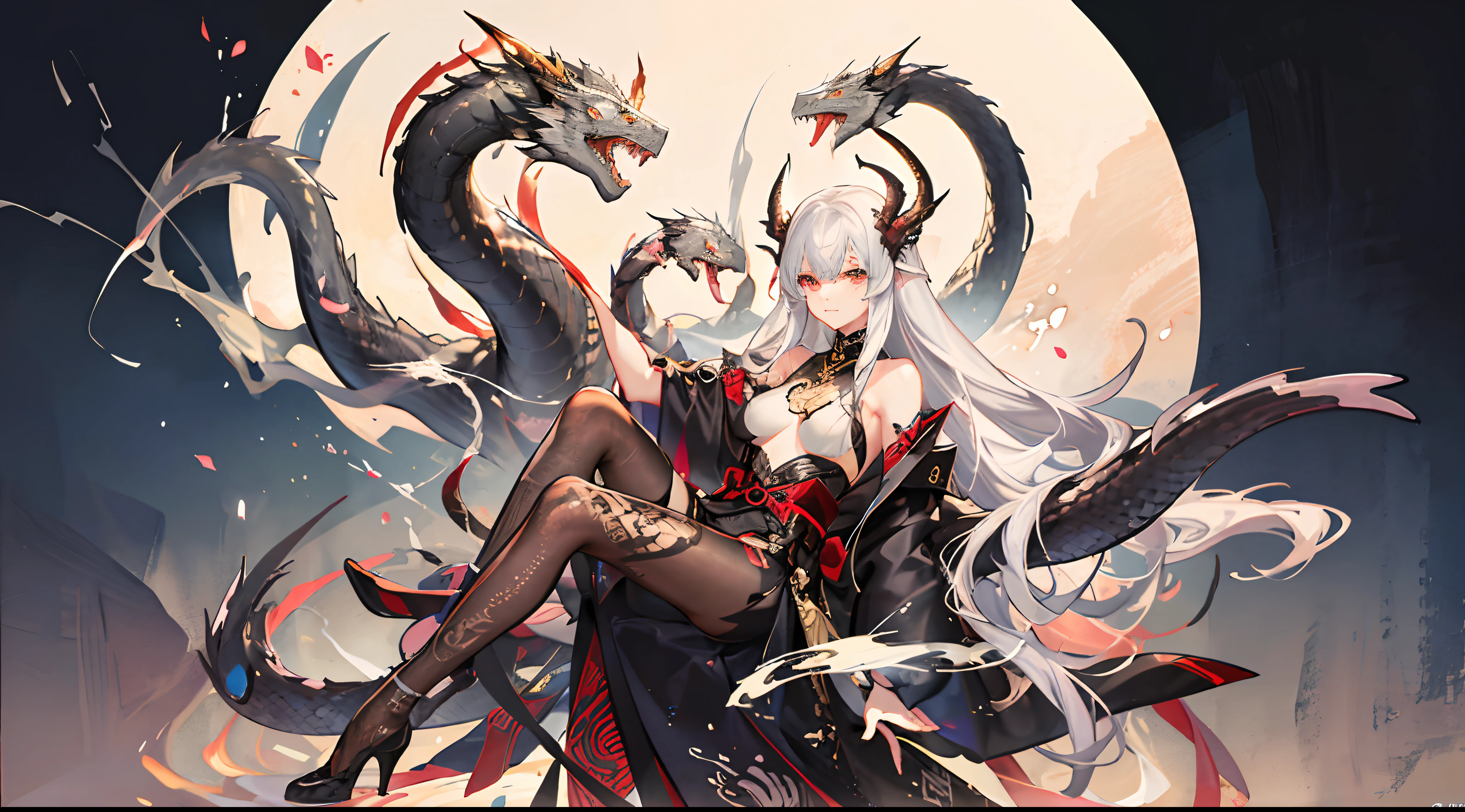 16ｋHigh quality、accuracy、Exquisite、Smooth expression、Ink wash painting style、8 snakes、A great snake with eight heads、Eight-Headed Snake Dragon God、Primitive fear、Spirit、Ancient Forest、psychedelic、ink drops、、