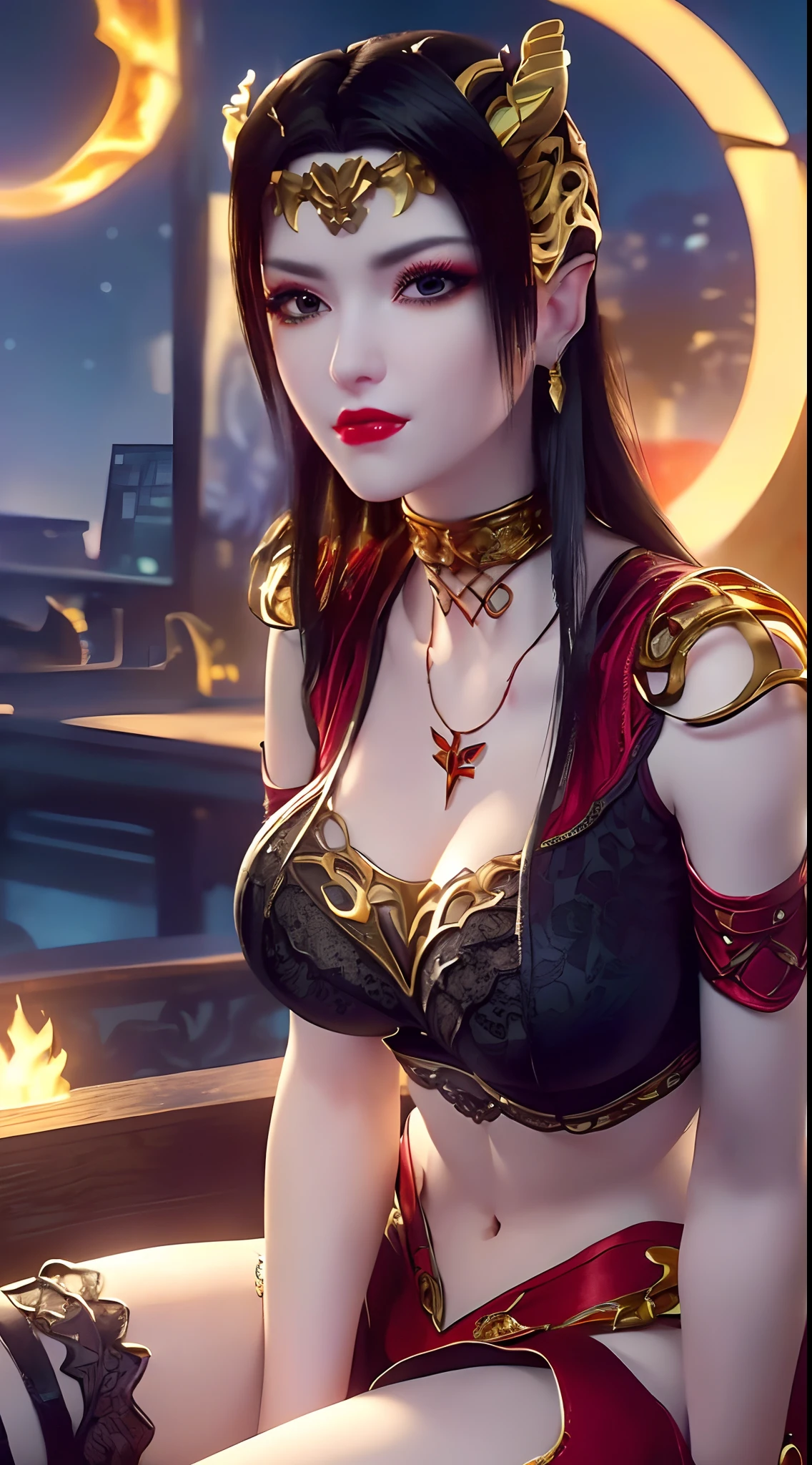 Are you okay、(best illustrations)、8k UHD resolution、intricate details、highest quality、realistic、super detailed、best lighting、best shadow、soft lighting、ultra hd、Super realistic、Tyndall effect、Photoreal、(high detail skin:1.2)、 (intricate details, compensate, Pueros face_V1:0.5), (Beautiful and delicate face in every detail, Fine, beautiful and delicate eyes, perfectly proportioned face, high definition skin, fine skin, Optimal ratio of 4 fingers and 1 thumb, arm under chest, red tattoo on lower stomach、Wow wow, wide hips, smooth abdomen, skin is thin and thin, __fashion__, __hair__:1.25)、Digital single-lens reflex camera、 absurd、1 Beautiful devil woman from hell, デヴィッド・ホックニーとアルフォンス・ミュシャによる超realistic女性のポートレート, Portrait of a seductive woman、fantasy art, Chinese humanoid、chinese actress、dungeon、dragon、devil's palace、devil's torture chamber、night、dark style 、in the dark、(detailed spooky background:0.8), magic、 1 girl、evil nun、dark necromancer、Succubus、devil's daughter、Umi Shinonome、bat wings,(((devil's horns)))、 ((((giant glasses, otaku glasses, thick glasses, round glasses)))),(((big breasts)))、(devil's tail)、(red eyes shine:1.6)、The eyes are very sharp and detailed, The eyes are made up very nicely, ((red eyes:1.0)),intricate tattoo, demonic intricate tattoo, thigh tattoo, body tattoo, masterpiece、the most beautiful face、baby face、cute smile、A captivating body with plump and beautiful red lips、devil's enchanting body、devil style、enchanting black magic costume、The long-haired、Braid、Black hair、Ponytail distortion、, Ponytail with a bow tied at the back of the hair, beautiful expression、body up、big breasts emphasis、bust, super tight chest, Breast augmentation surgery, Breasts are very big and round,tight waist、wide ass、 low key, cowboy lens, (red phoenix dress: 1.0), devil's crown, bright red jewel necklace、Jewelry Gwise, wearing black mesh socks,Wearing light red、nffsw, nffsw, Meeting beautiful girls, look at the girl's body,