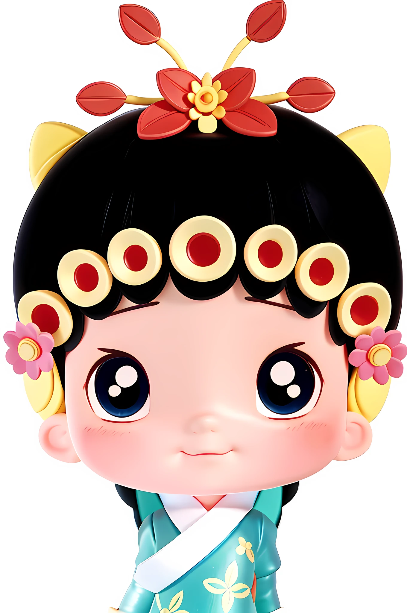 Close-up of a cartoon girl with a flower in her hair, Loli, inspired by Takehisa Yumeji, tchibi, girl with a flower face, Korean girl, Middle metaverse, Korean woman, inspired by Ma Yuanyu, Korean symmetrical face, wan adorable korean face, China Princess, inspired by Yun Du-seo