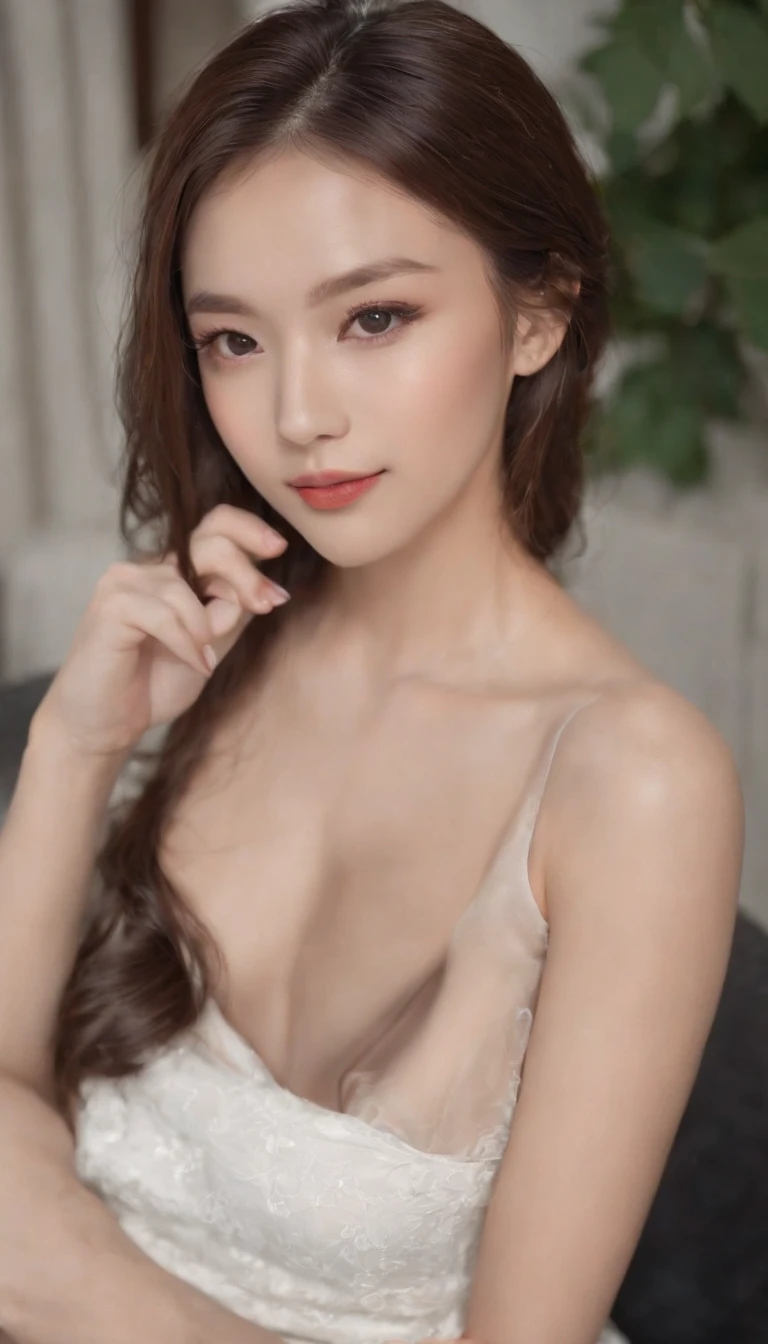 best qualtiy,tmasterpiece,超高分辨率,(photorealestic),(realisticlying:1.4),RAW photogr,1girll,(Full body photo,inside in room,sit on chair,Legs crossed),good-looking face,Slim,Dignified,Small Fresh,(White color blouse,black short skirt),ssmile,cabelos preto e longos,Beautiful hair accessories,Beautiful girl,Detailed scenes, Beautiful digital illustration, the detail,Hyper-detailed, Cinematic quality, (Beauty and aesthetics,big breasts beautiful),correct hand,anatomy correct, ((From below))